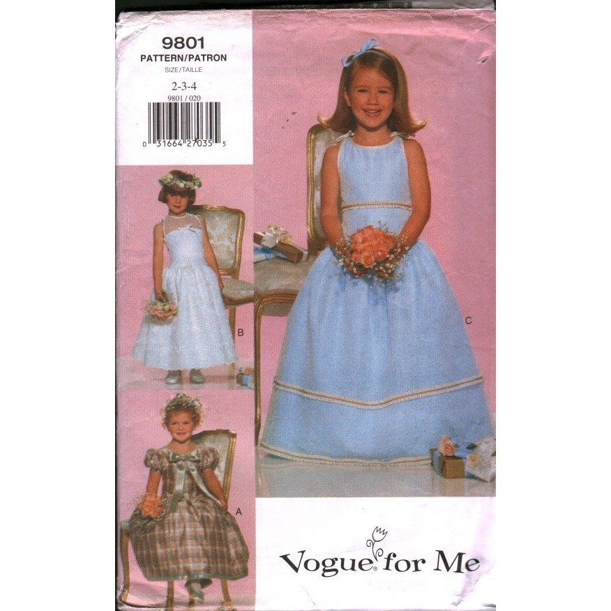 Vogue 9801 Girls Special Occasion Dress Sewing Pattern Size 2-3-4 Flower Girl