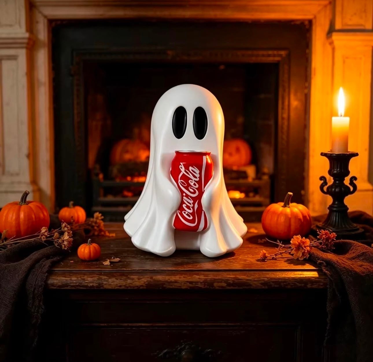 New COCA-COLA Ghost Figurine Holding Coke Can Halloween No drinks
