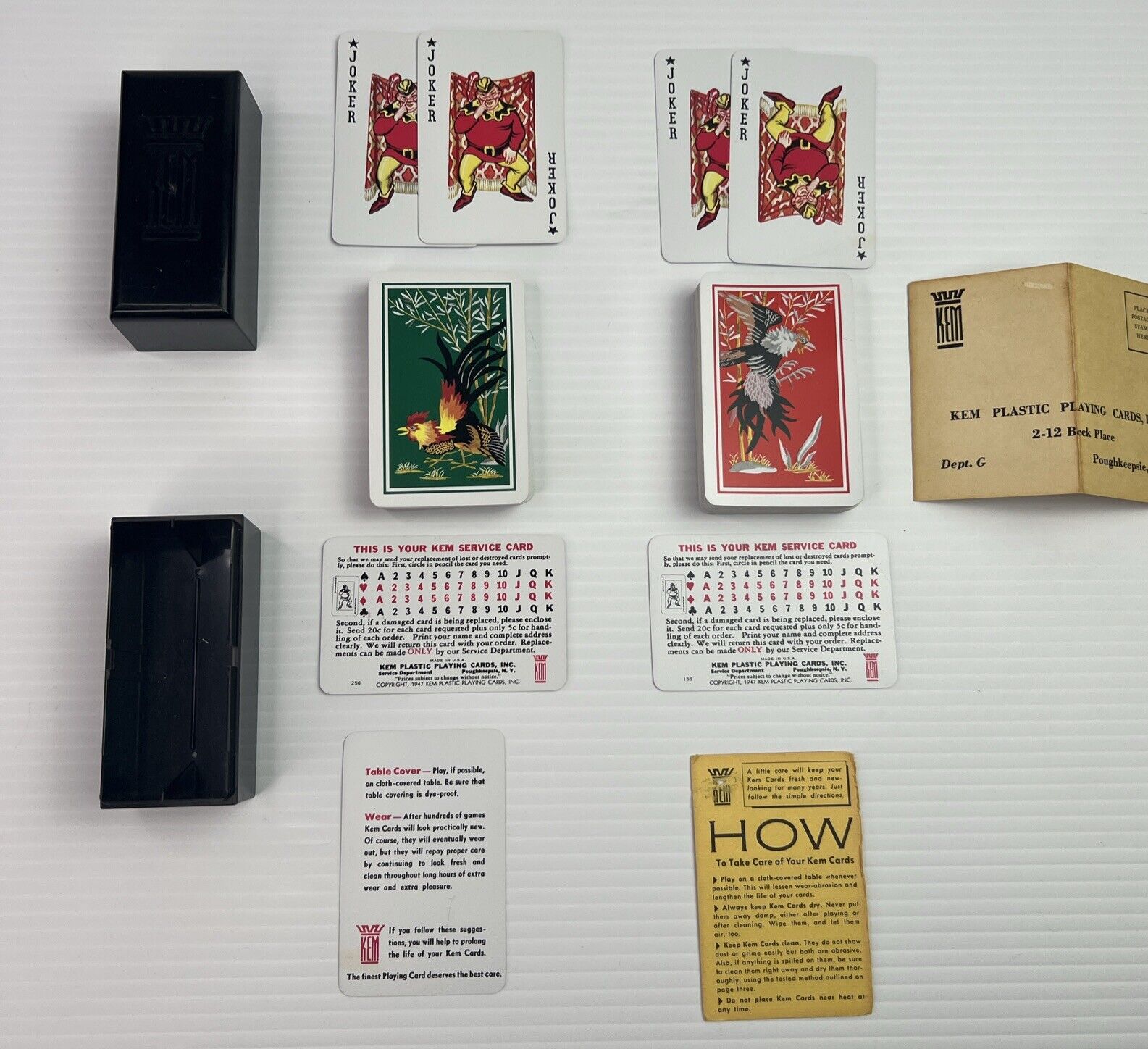 Antique KEM CARDS Fighting Rooster Design Bakelite Case POKER Original Plastic