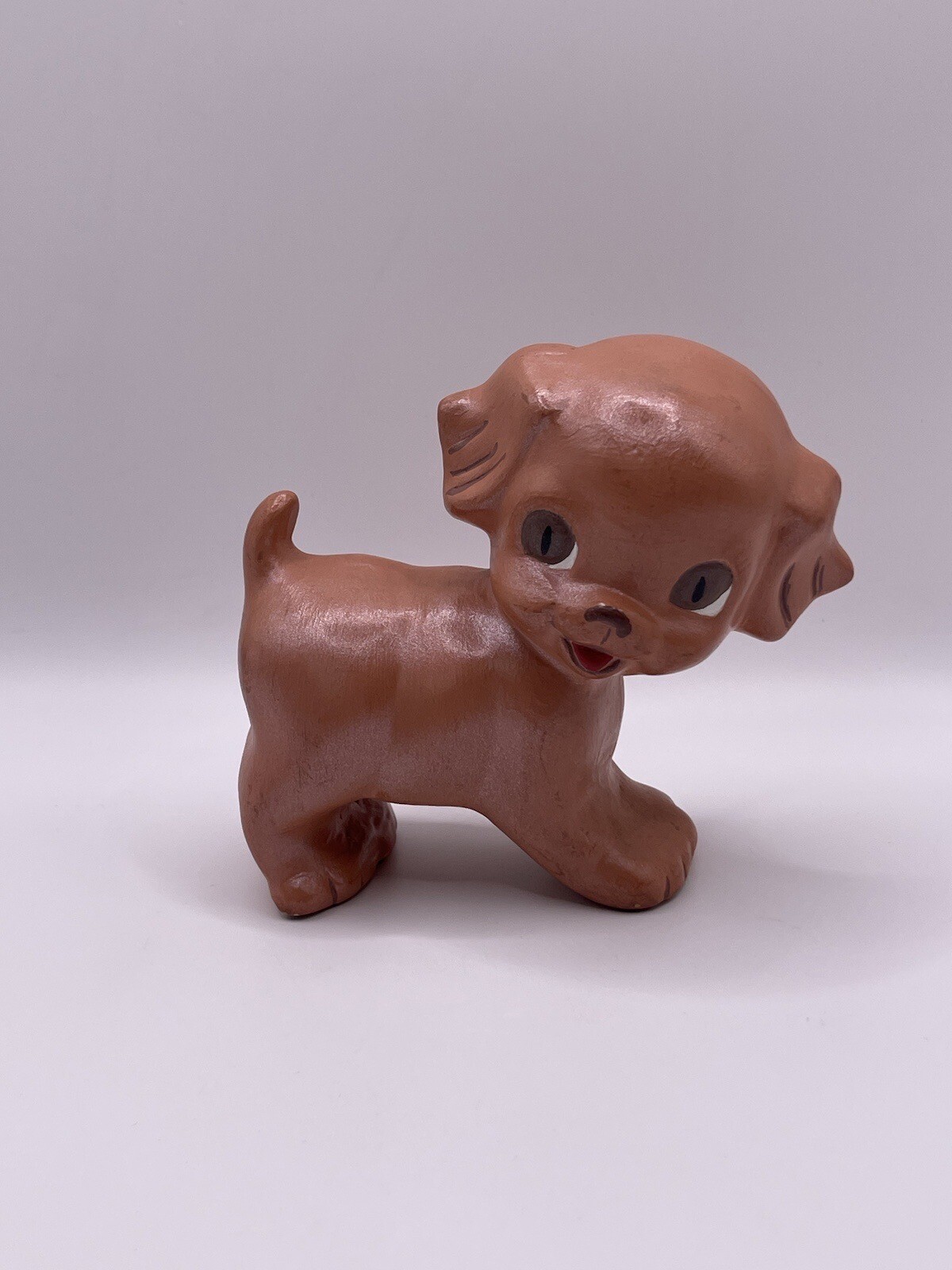 Adorable Vintage Chalkware Puppy Dog Figurine Decor Metallic Brown