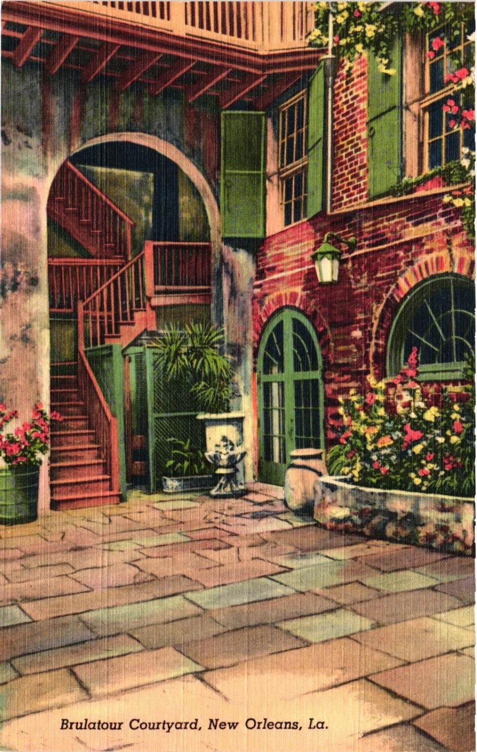 Brulatour Courtyard New Orleans LA Linen Postcard Curteich Art-Colortone Brulatour Courtyard New Orleans LA Linen Postcard Curteich Art-Colortone