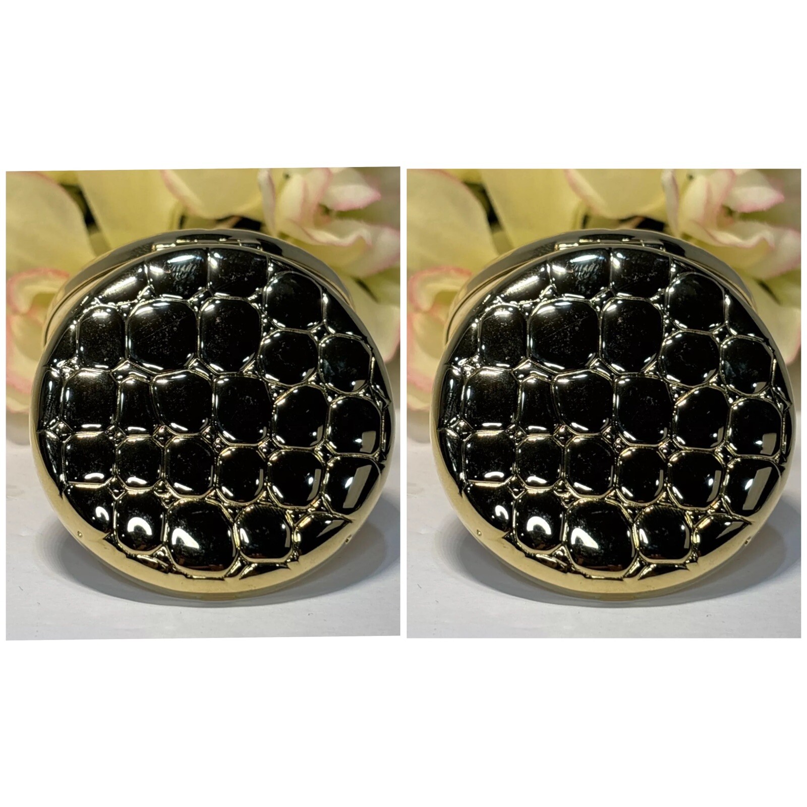 2 X Estee LAUDER GOLD REPTILE ALLIGATOR LUCIDITY FACE POWDER COMPACT (EMPTY New 2 X Estee LAUDER GOLD REPTILE ALLIGATOR LUCIDITY FACE POWDER COMPACT (EMPTY New
