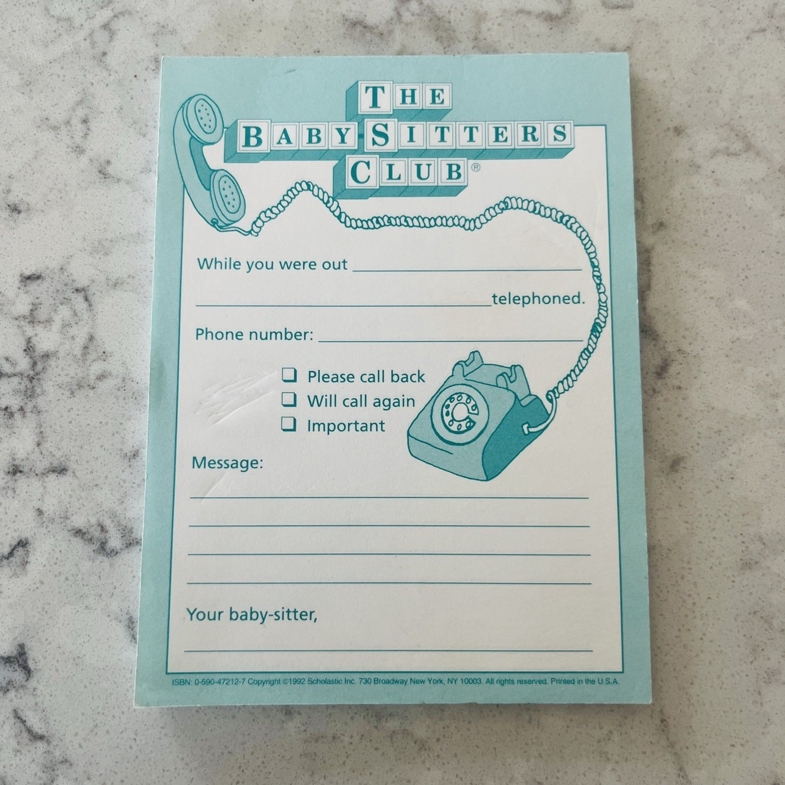 Vintage 1990s Scholastic The Babysitters Club Notepad Phone Message Collectible