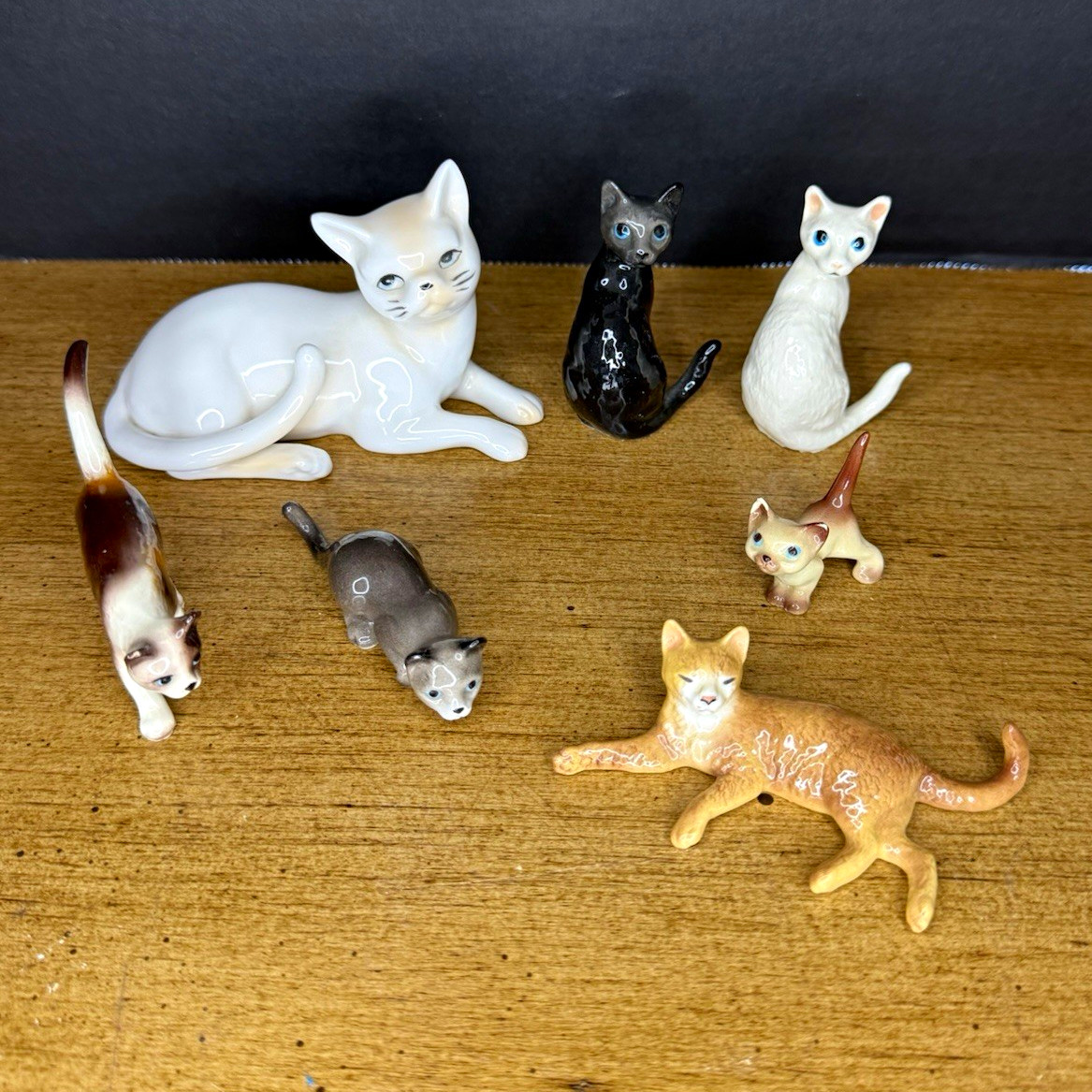 Vintage Miniature Cat Figurines Lot of 7 - Porcelain Ceramic Mid Century Modern