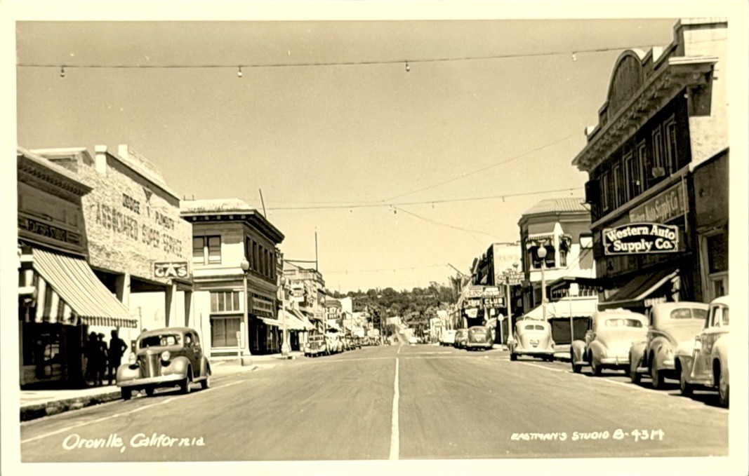 RPPC Oroville California Street Scene Main Street 1940s Gas Station Postcard