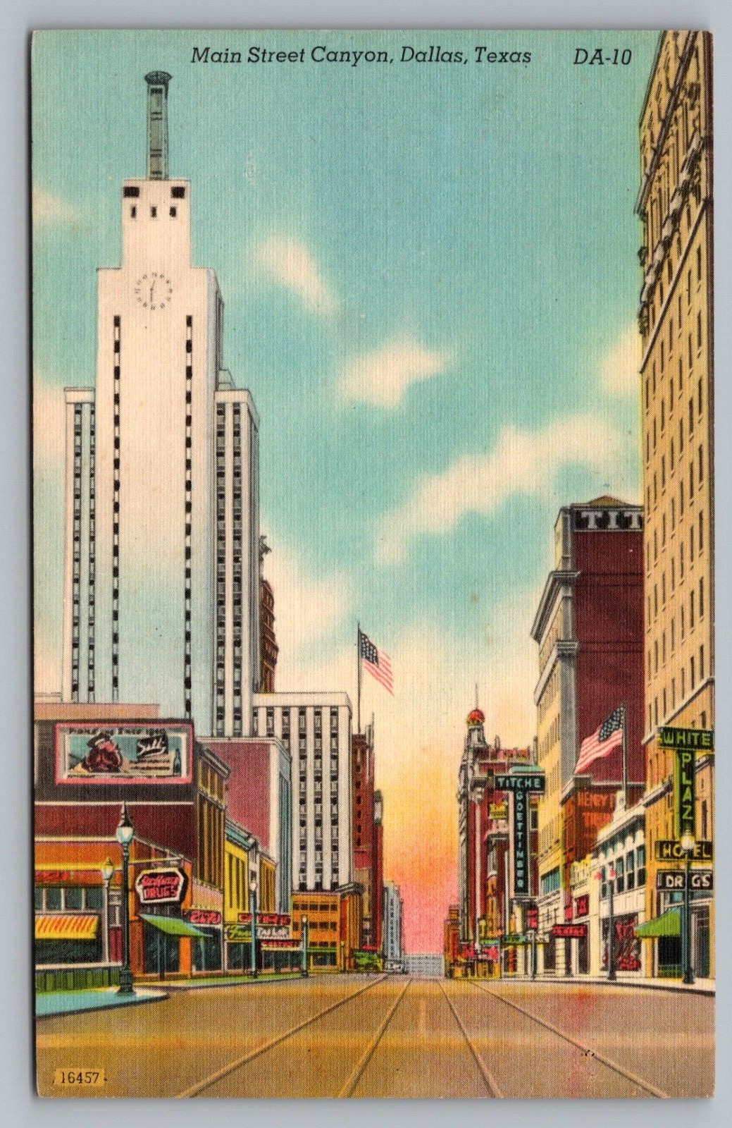 Dallas TX Main Street Canyon White Plaza Hotel Titche Goettinger Drug Store D8