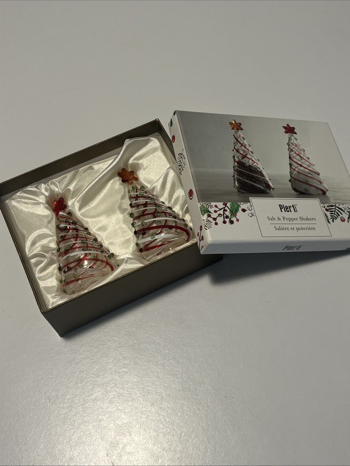 Pier 1 Imports Christmas Tree glass salt and pepper shakers