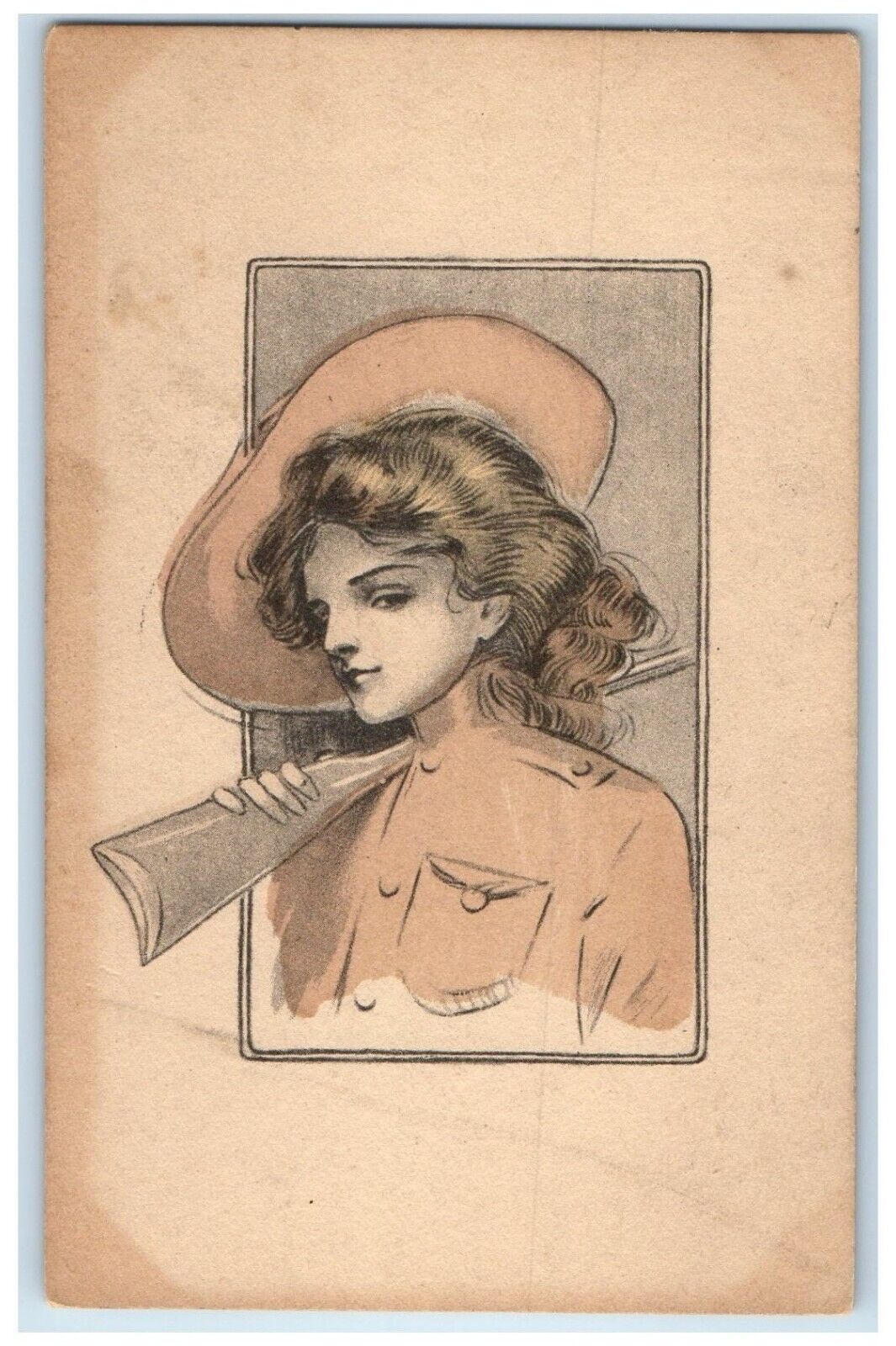 c1910\'s Pretty Woman With Gun Cowgirl Hunter Unposted Antique Postcard