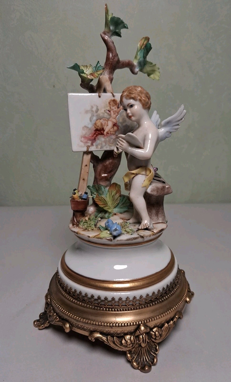 Italian Capodimonte Porcelain Figurine Signed N Cherub Putti Art Antique 