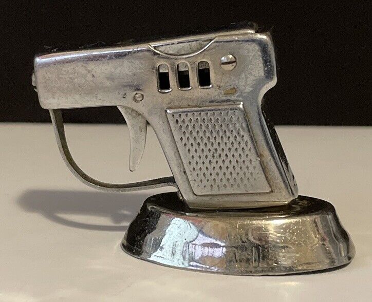 Vintage Occupied Japan Gun Shape Lighter With Stand Silver Plated
