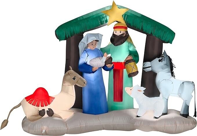 Gemmy Airblown Inflatable Christmas Holy Family Nativity Scene 7ft Blowup 87876