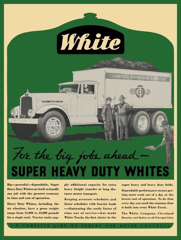 1932 White Trucks- Terminal Construction Co. NEW METAL SIGN: 12x16\