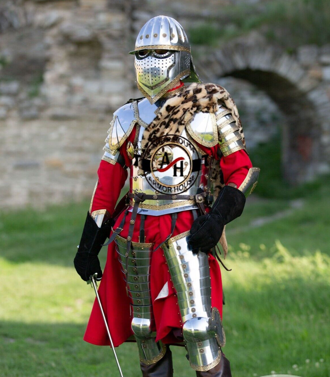 Medieval Knight Military Hussar Officers Full Suit of Armor Halloween Costume