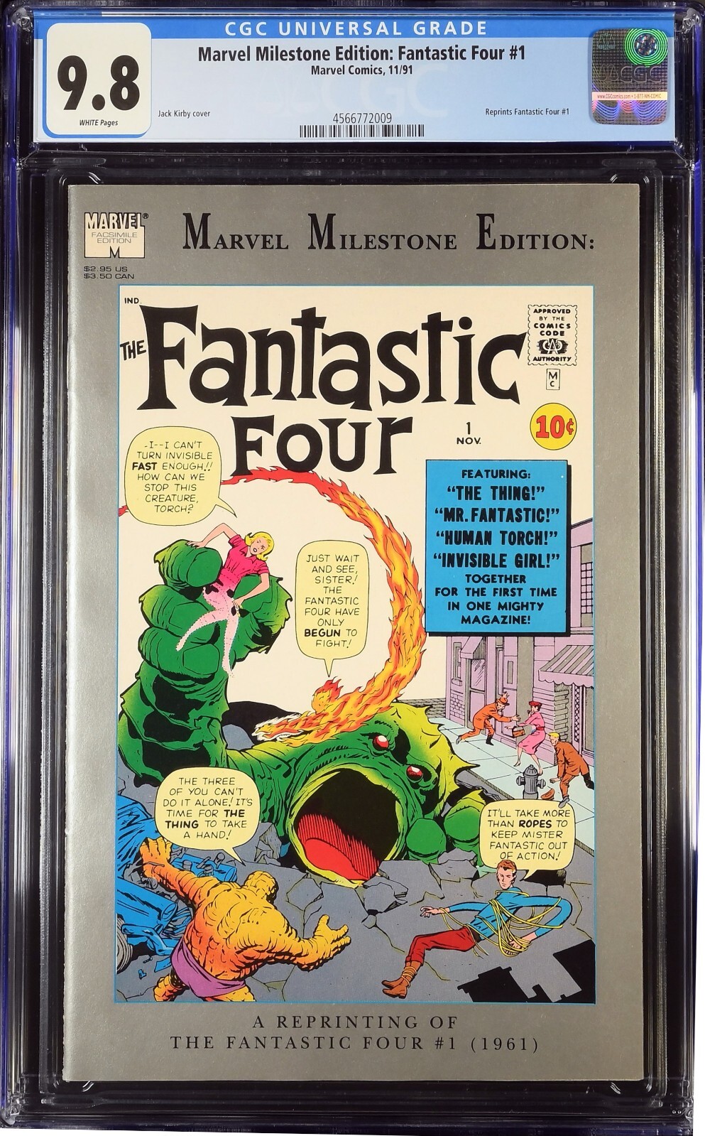 Marvel Milestone Edition Fantastic Four #1 1991 CGC 9.8 Stan Lee Kirby 