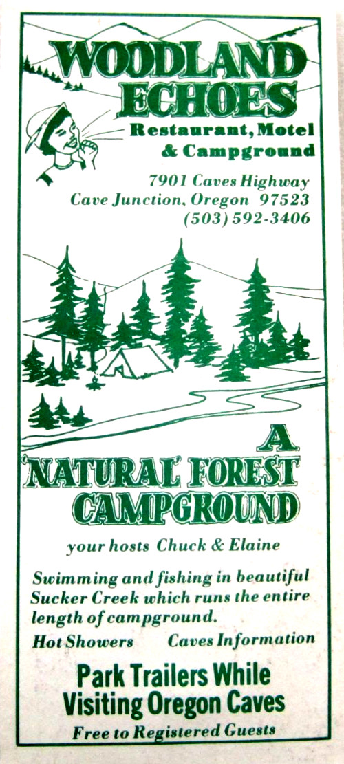 Vintage Woodland Echoes Campground Cave Junction Oregon Brochure From The 80\'s