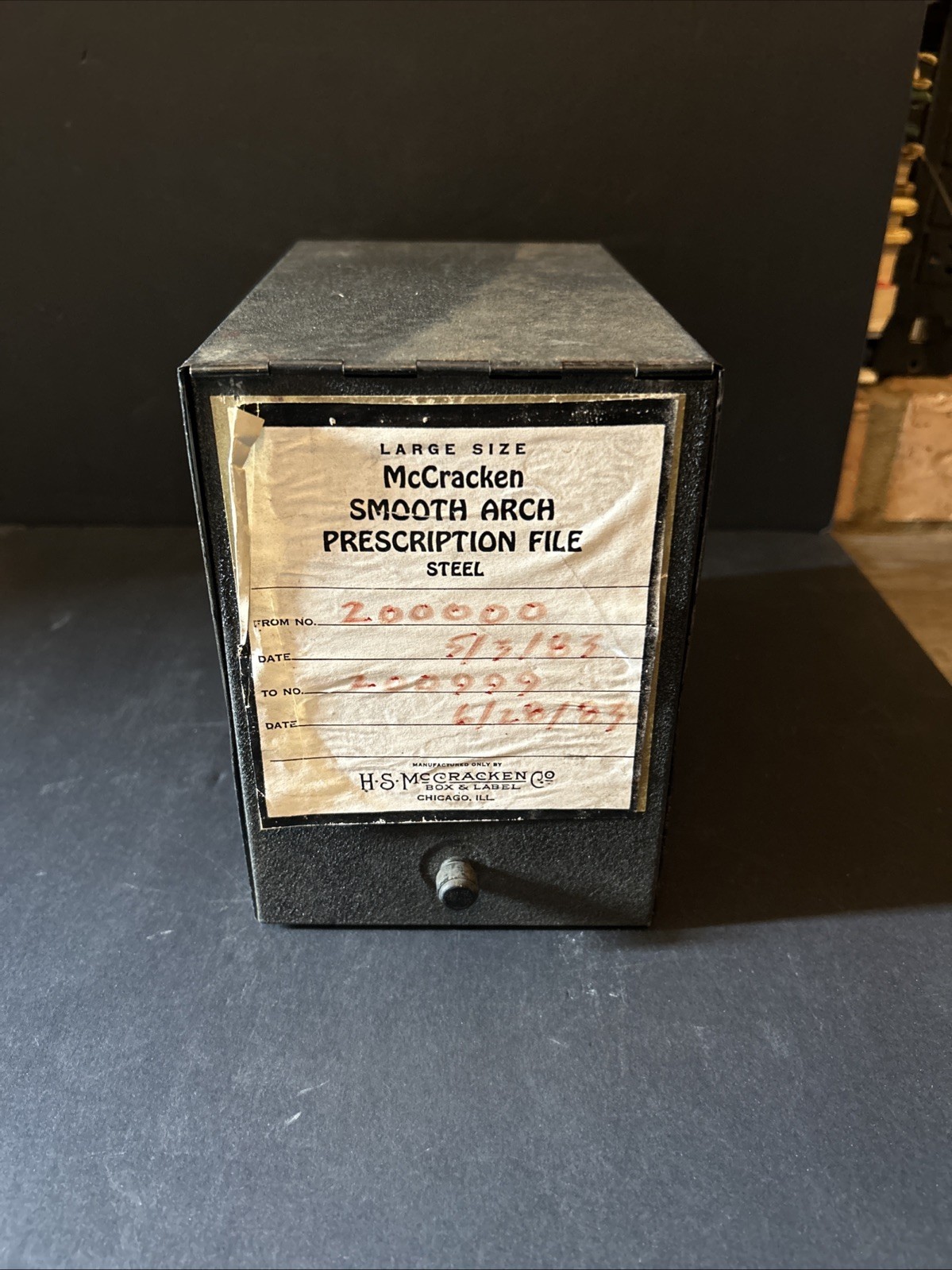 vintage H.S. McCracken Box & Label Co. Large Size Smooth Arch Prescription File