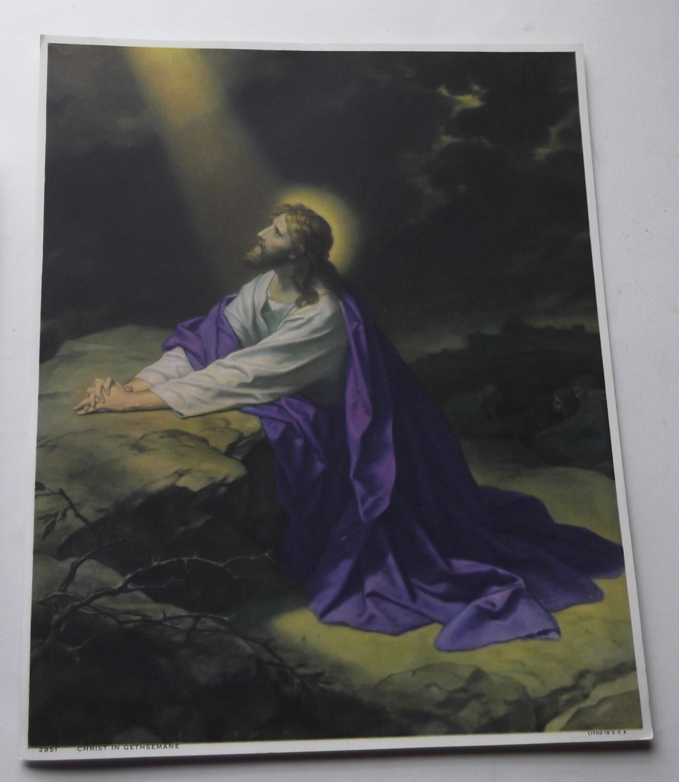 Vintage JESUS PRINT PICTURE CHRISTIAN 1960's At Gethsemane
