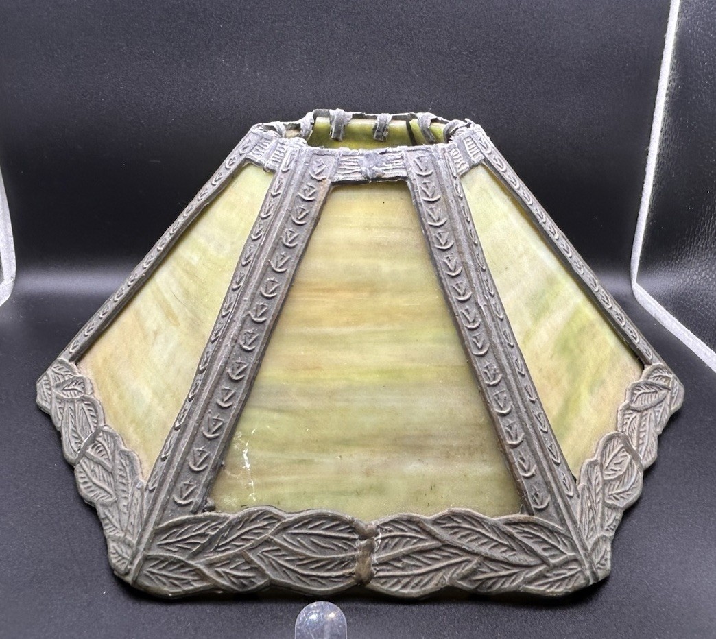 Antique Six Panel Green Slag Glass Boudoir Lamp Shade Antique Six Panel Green Slag Glass Boudoir Lamp Shade