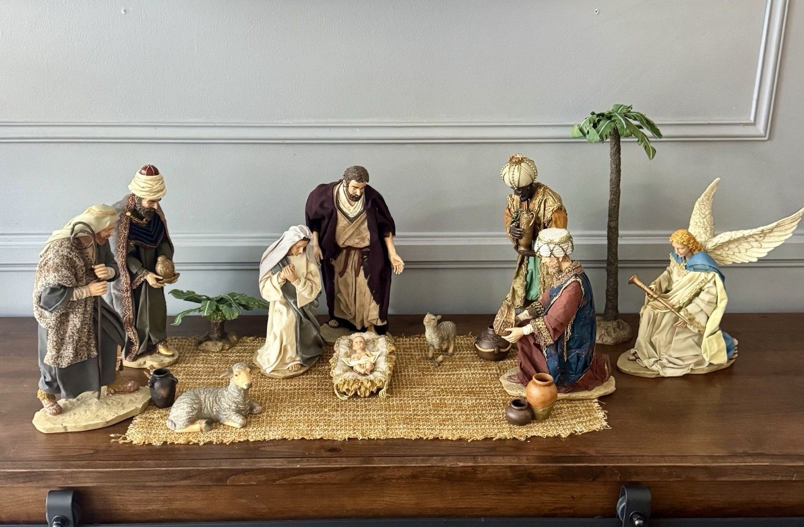 Vintage Kirkland Nativity Set, 20 Piece Hand Painted Fabric Mache READ DESCRPTN