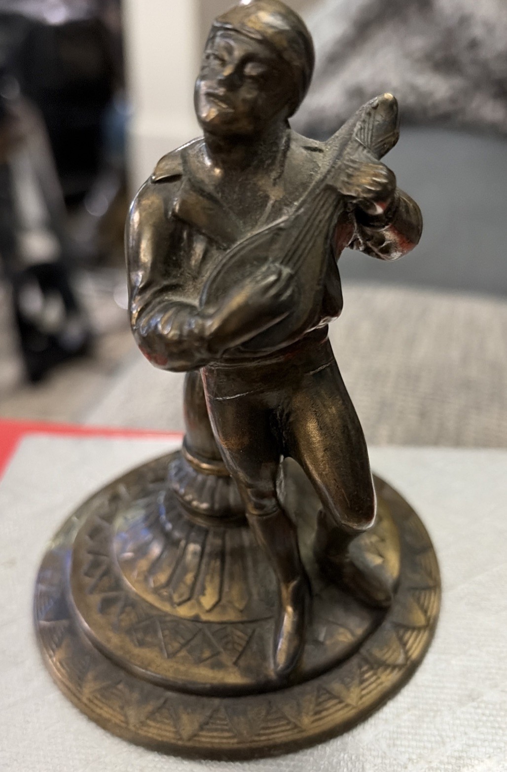 Antique Vantines Art Deco Brass Minstrel Mandolin Musician Plse Read Description