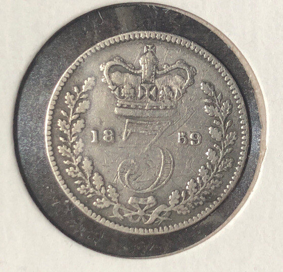 1859 BRITAIN 3 PENCE Silver Coin-Victoria-KM#730