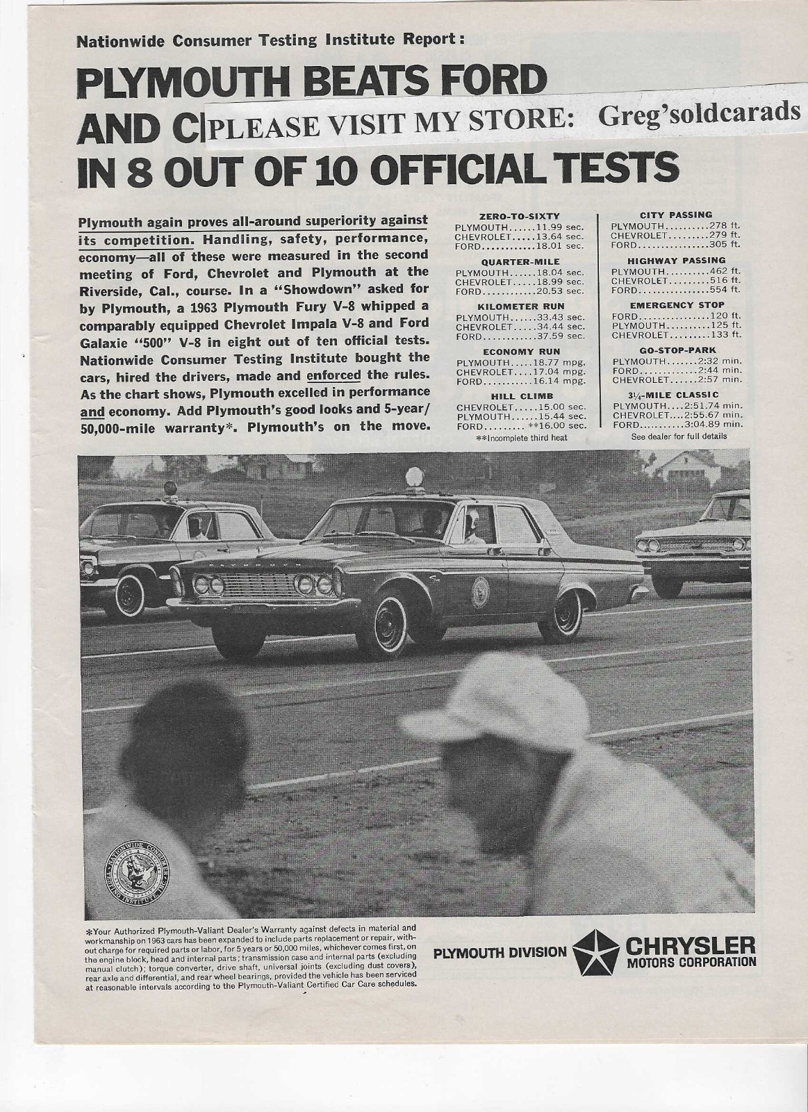 Original 1963 Plymouth Fury vintage print ad: \