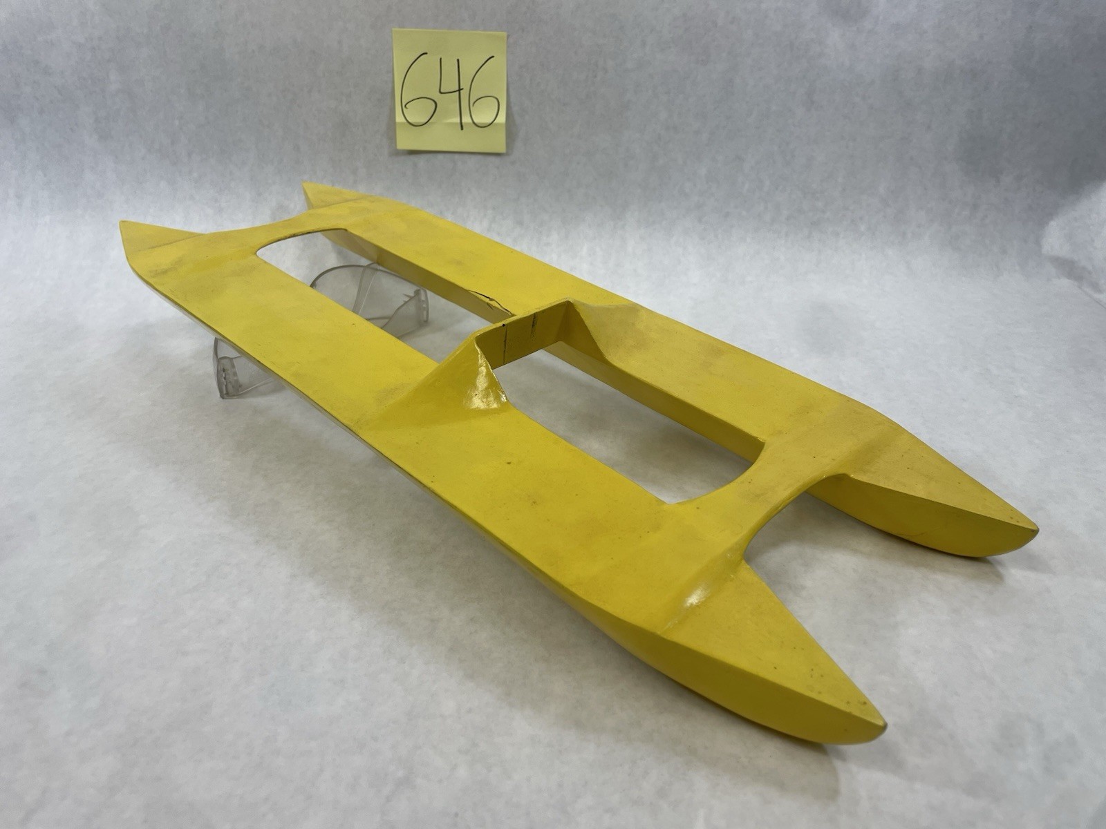 Vintage Wooden Handmade Tether Line Catamaran Racing Boat Rare As Is