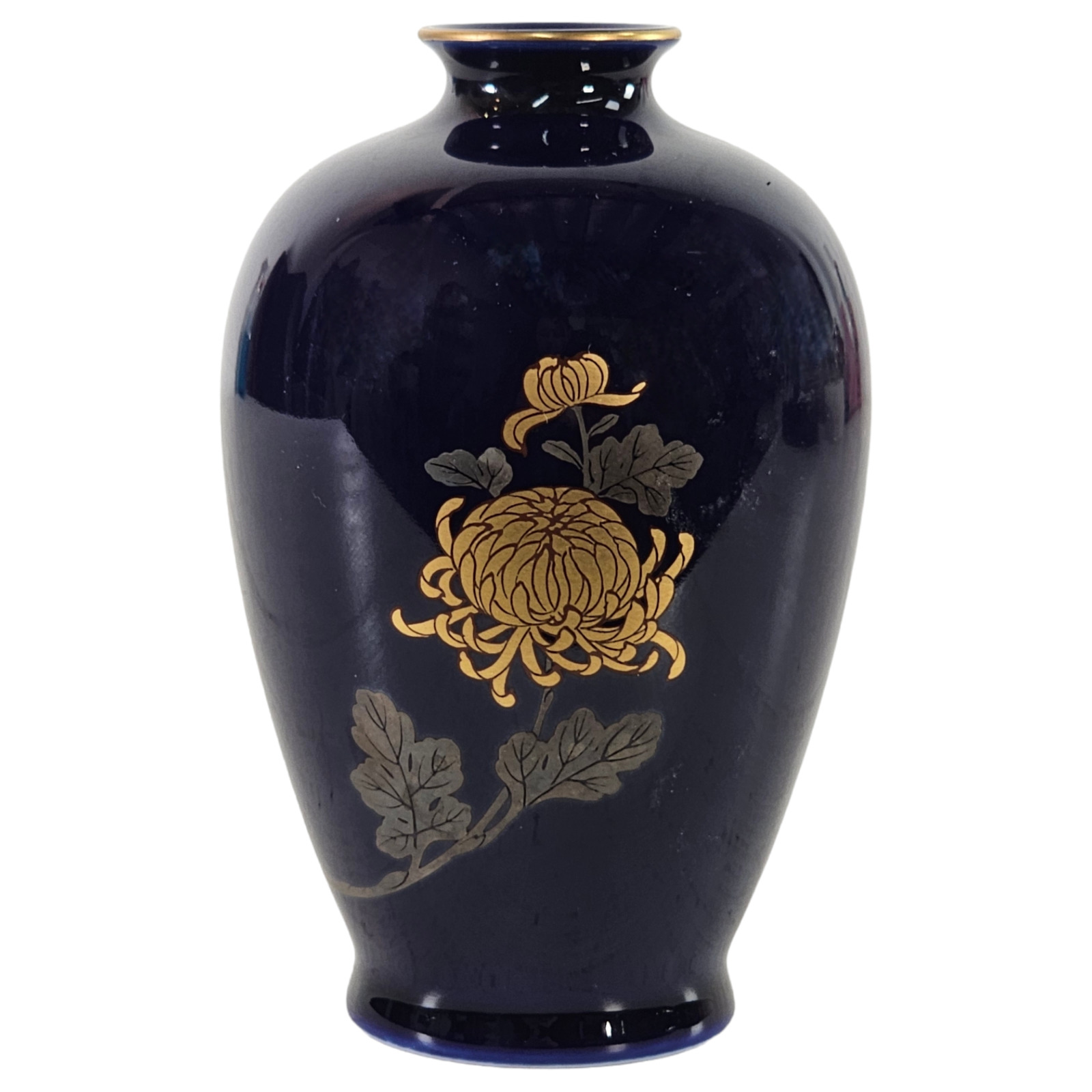 Fukagawa Blue Gold Vase Porcelain Metal Blue 5.5\
