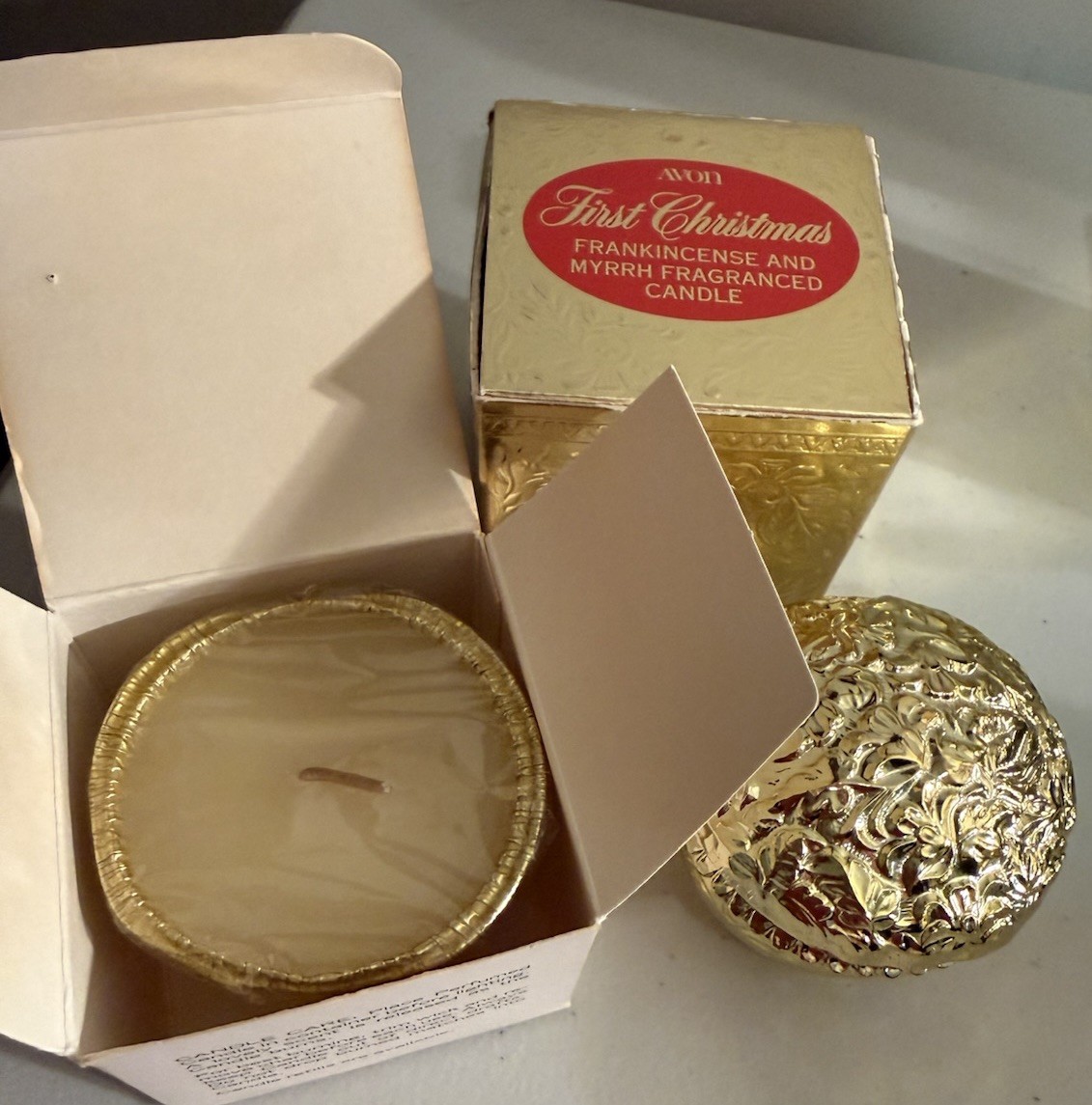 VTG Avon First Christmas Candle Holder Original Box Refill Frankincense & Myrrh