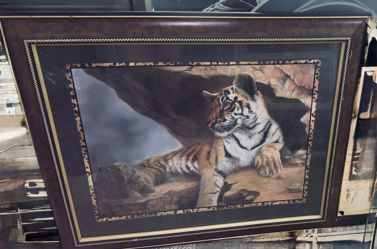 Home Interiors Tiger Framed Picture 27” X 33” HOMCO Big Cat By Linda Wacaster