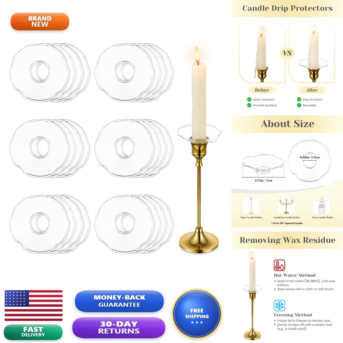 Hewory Glass Bobeches 24 Pcs Wax Drip Catcher for Candlesticks - Flower