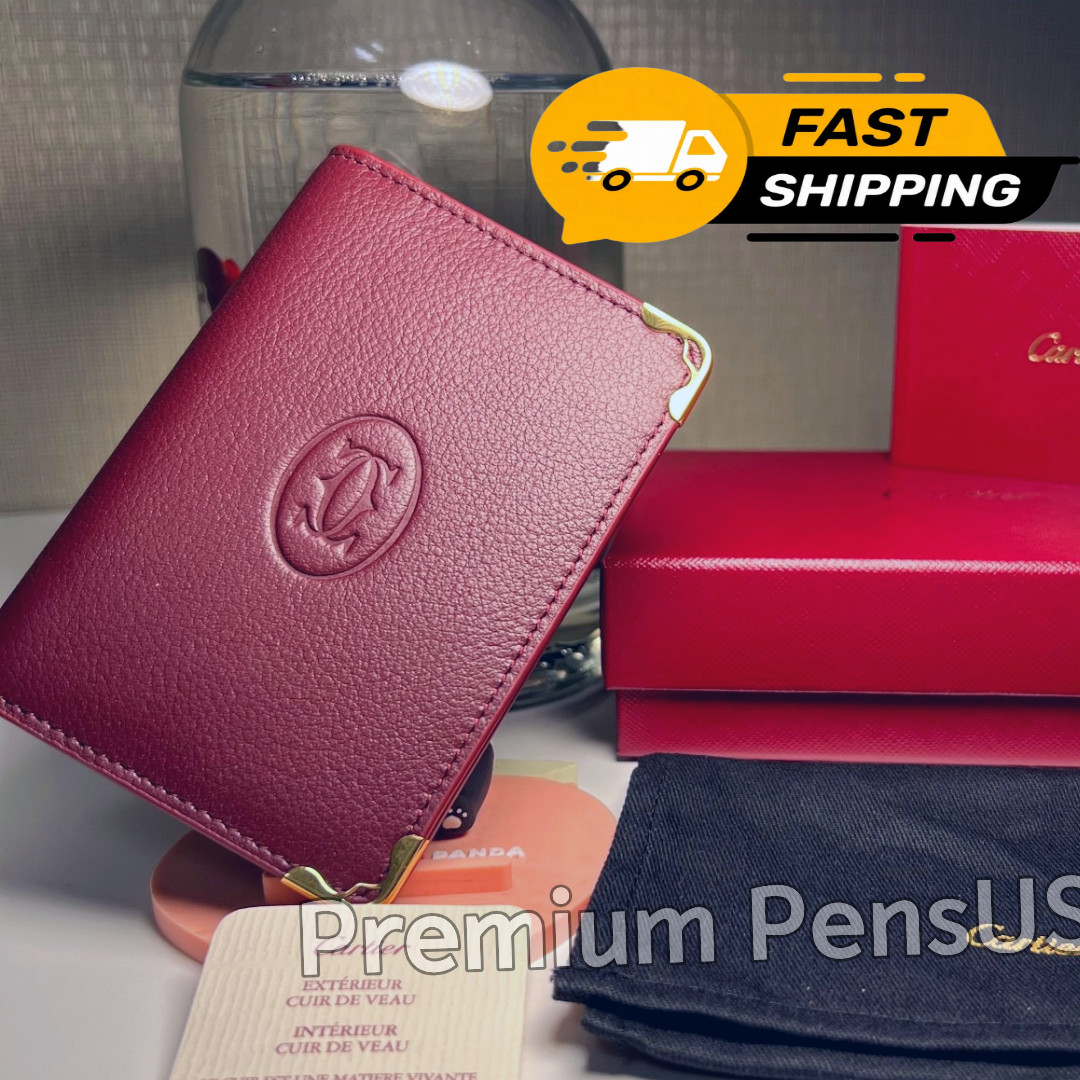 CARTIER Must De Cartier Burgundy Leather Travel Wallet NOS Vintage