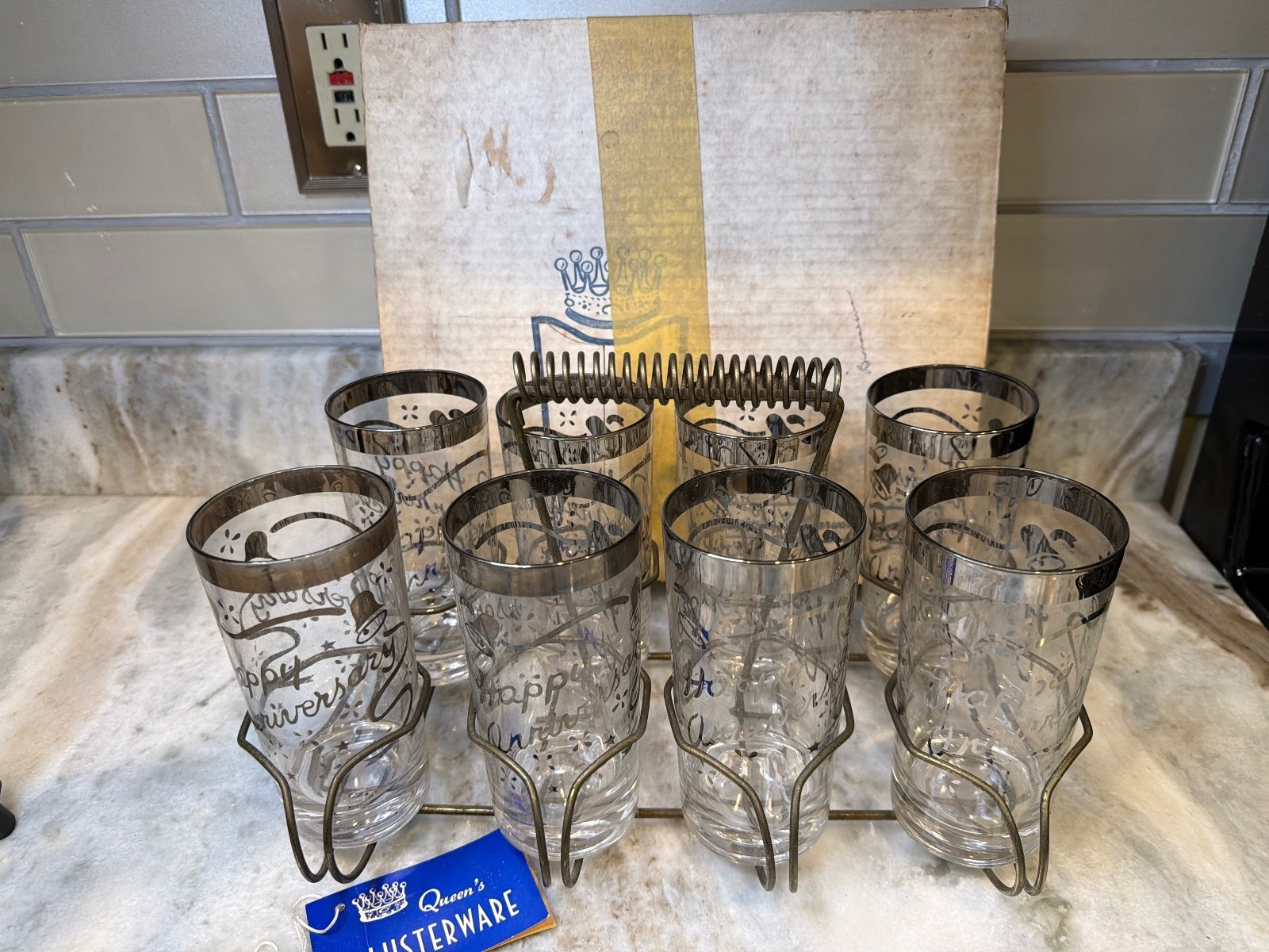 Vintage Mid-Century Modern Vitreon Queen's Lusterware HappyAnniversary Caddy Set