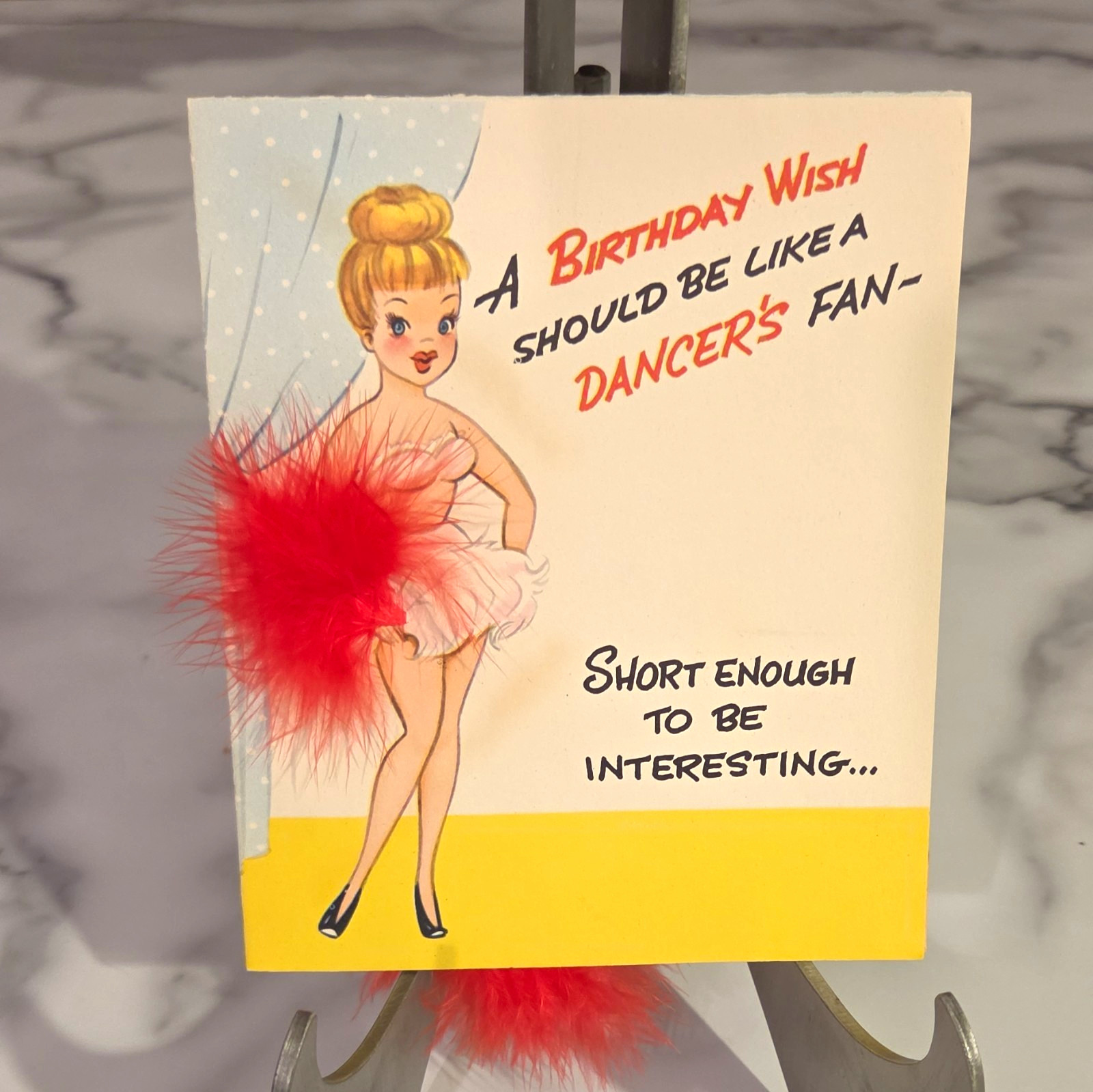 Vintage Art Guild of Williamsburg B-day Card Unused Pin Up Dancer Feather 1950s