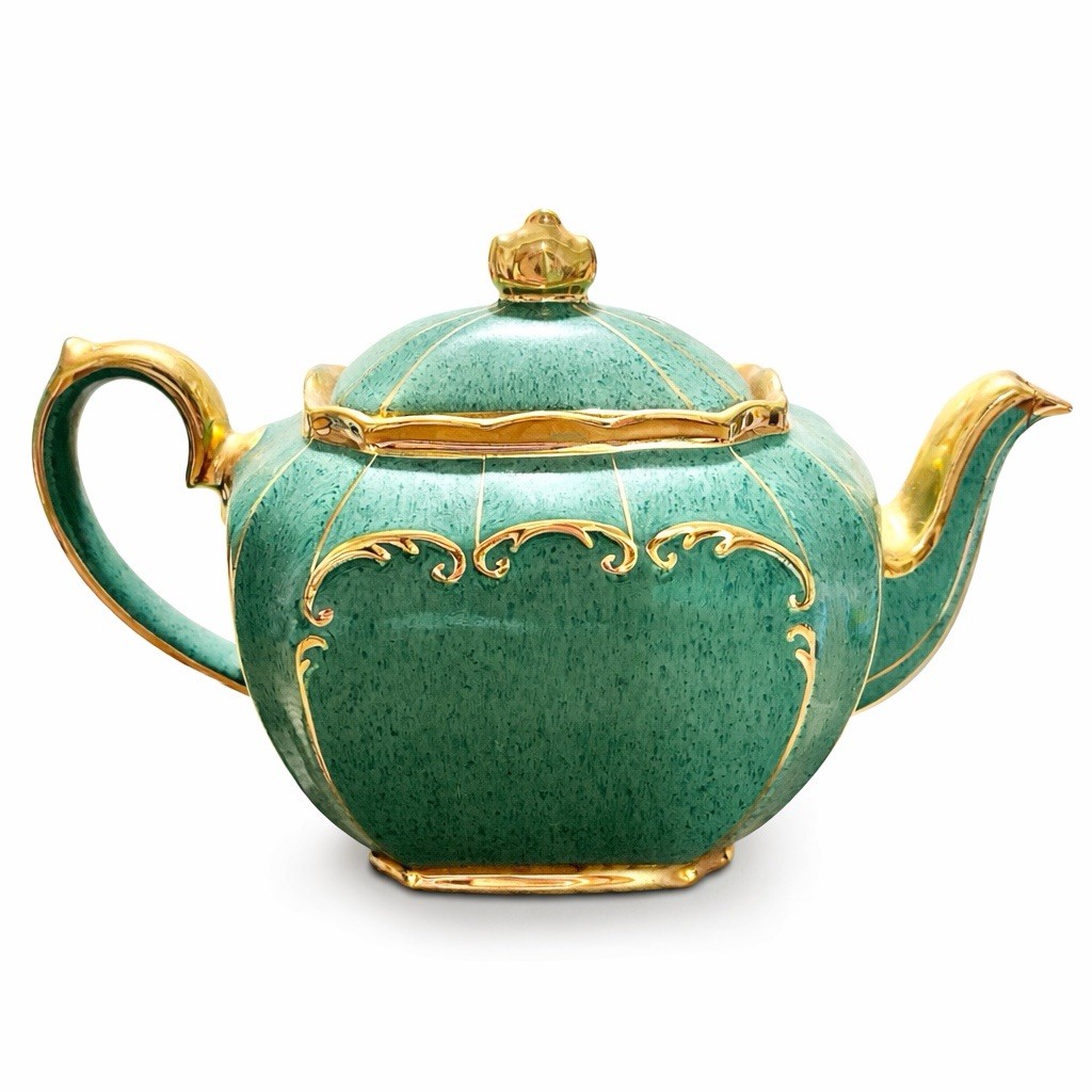 RARE Sadler Cube Teapot Emerald Green Gold Trim #1922 England Art Deco VTG READ