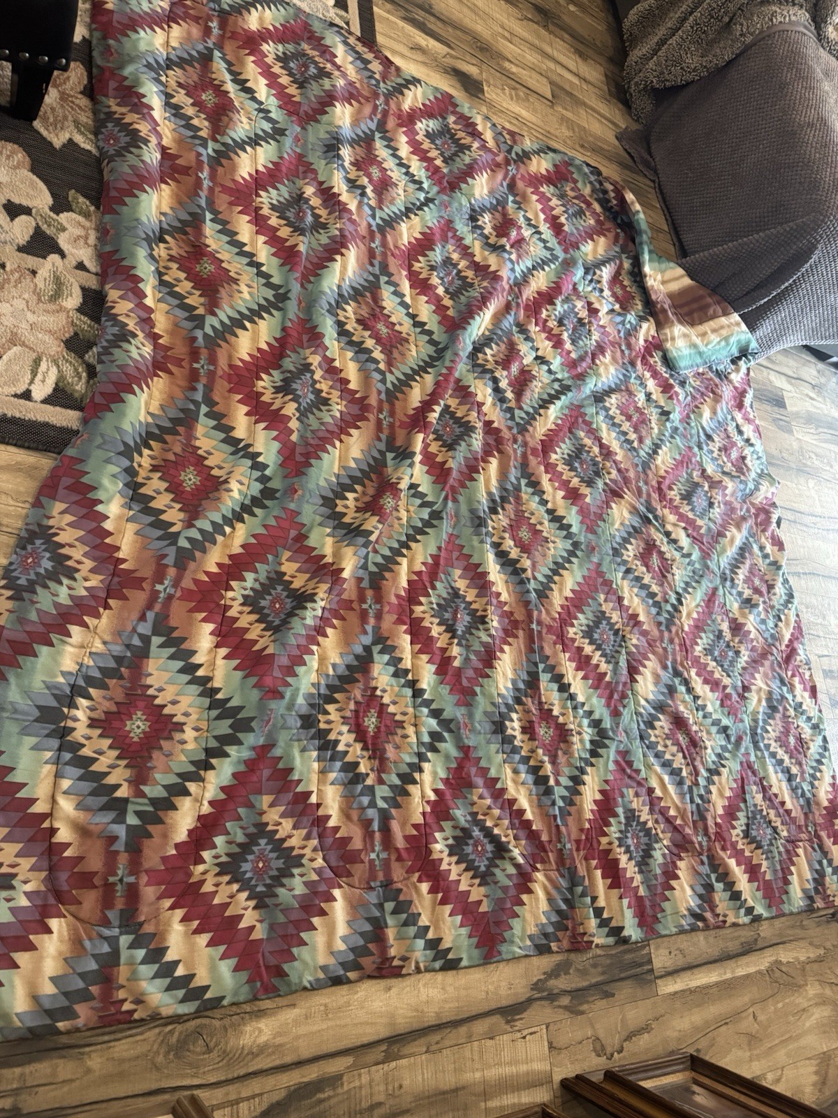 Vintage Queen Aztec Blanket springs Industries Comforter Southwestern Aqua Cute