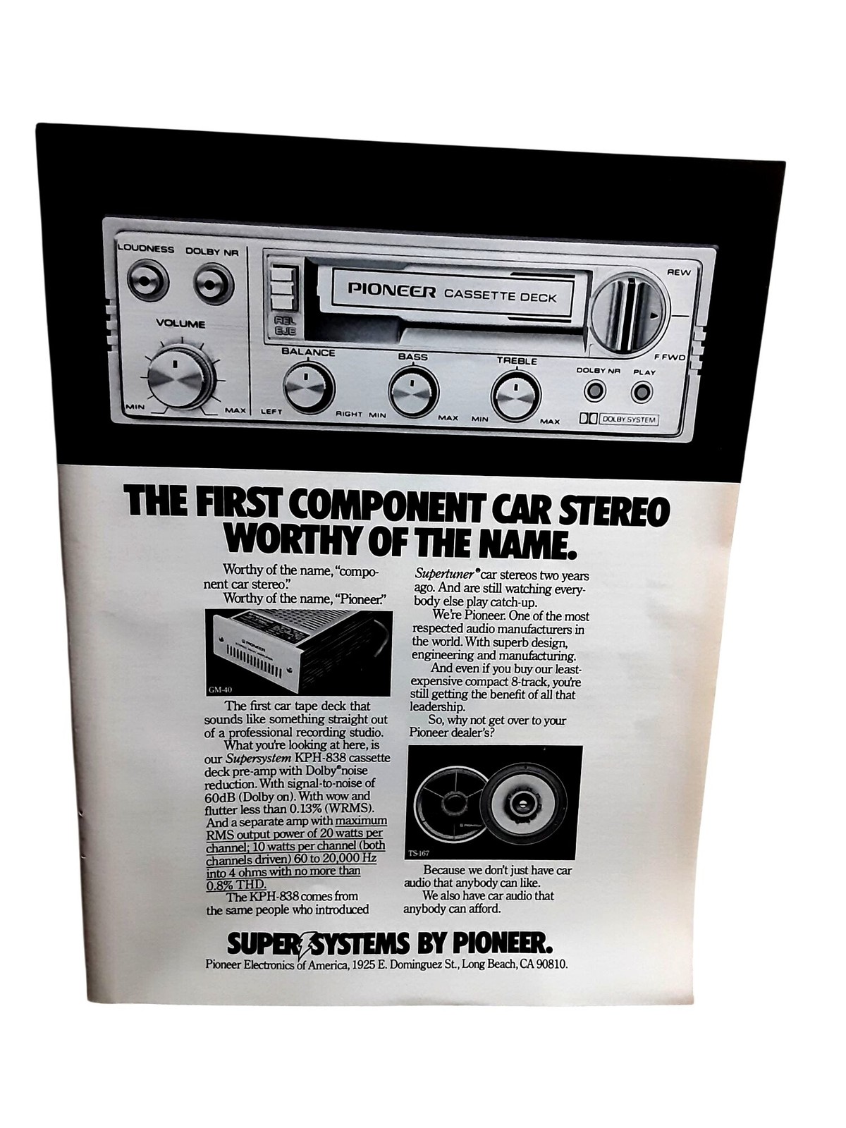 1978 Pioneer Super System Car Stereo Ad KP-H838 Cassette Deck TS-167 GM-40 70s