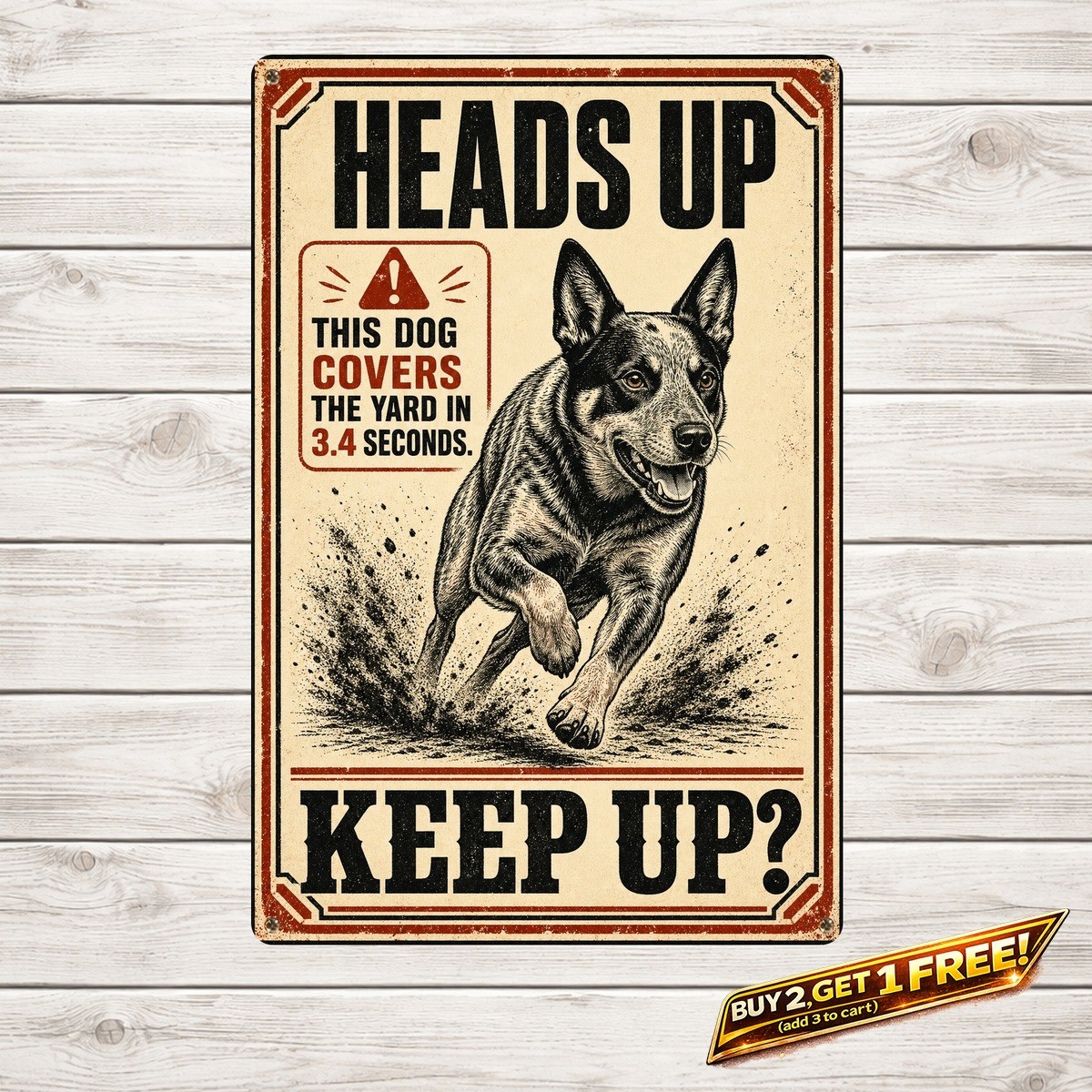 Funny Warning Blue Heeler Dog Metal Sign Retro Pet Guard Wall Plaque