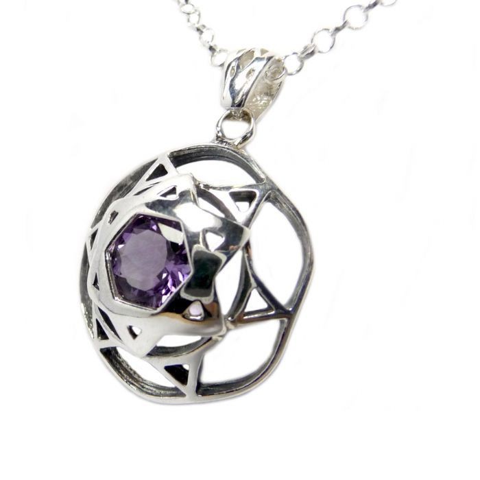 Kabbalah Pendant with Magen David Silver 925 with Amethyst Amulet Talisman