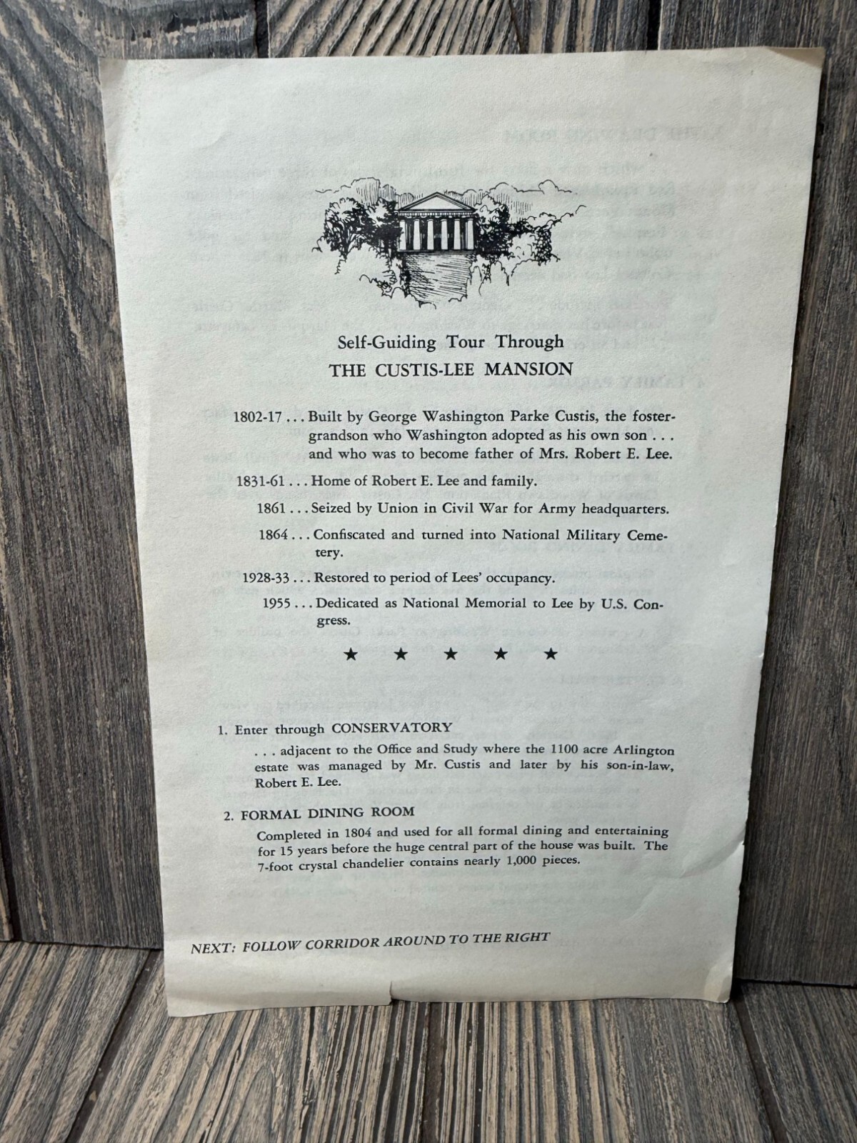 Vintage Self-Guiding Tour Booklet For The Custis-Lee Mansion