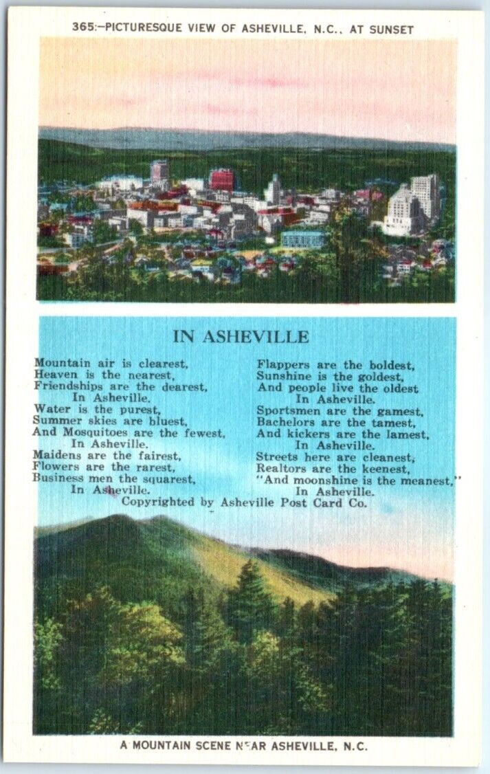 Postcard - Picturesque View of Asheville, North Carolina at Sunset, USA