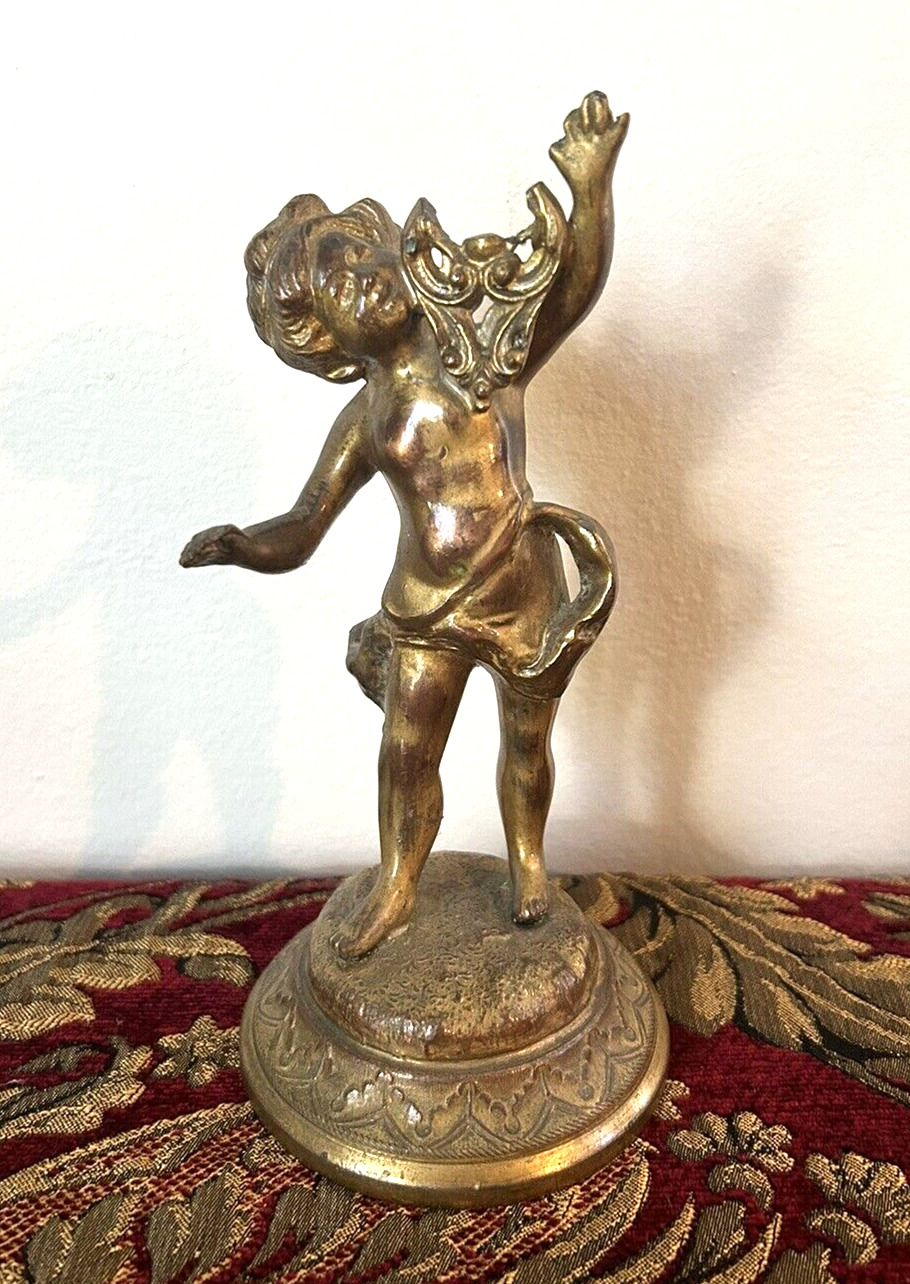 Antique Small French Bronze Putto Figure Statue
