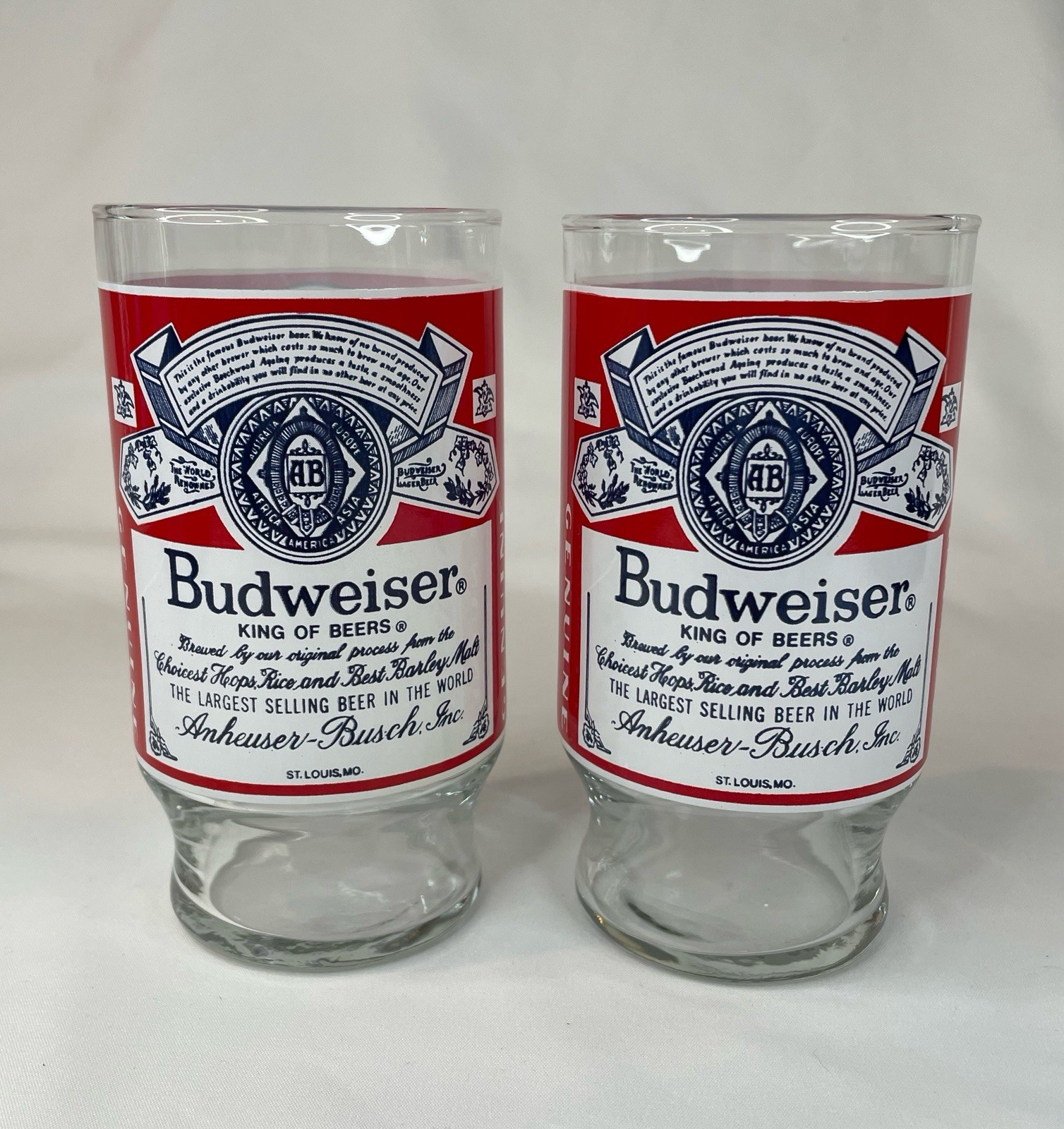 Set Of 2 BUDWEISER Beer 12oz Drink Ware Glasses