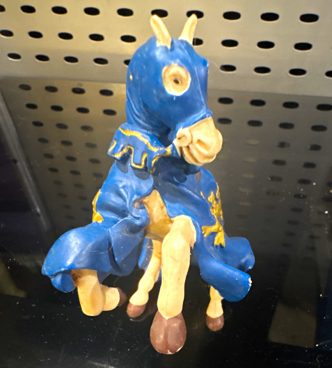 Blue Armored Horse Figurine, Gold Accents, Rearing Resin Statue Blue Armored Horse Figurine, Gold Accents, Rearing Resin Statue