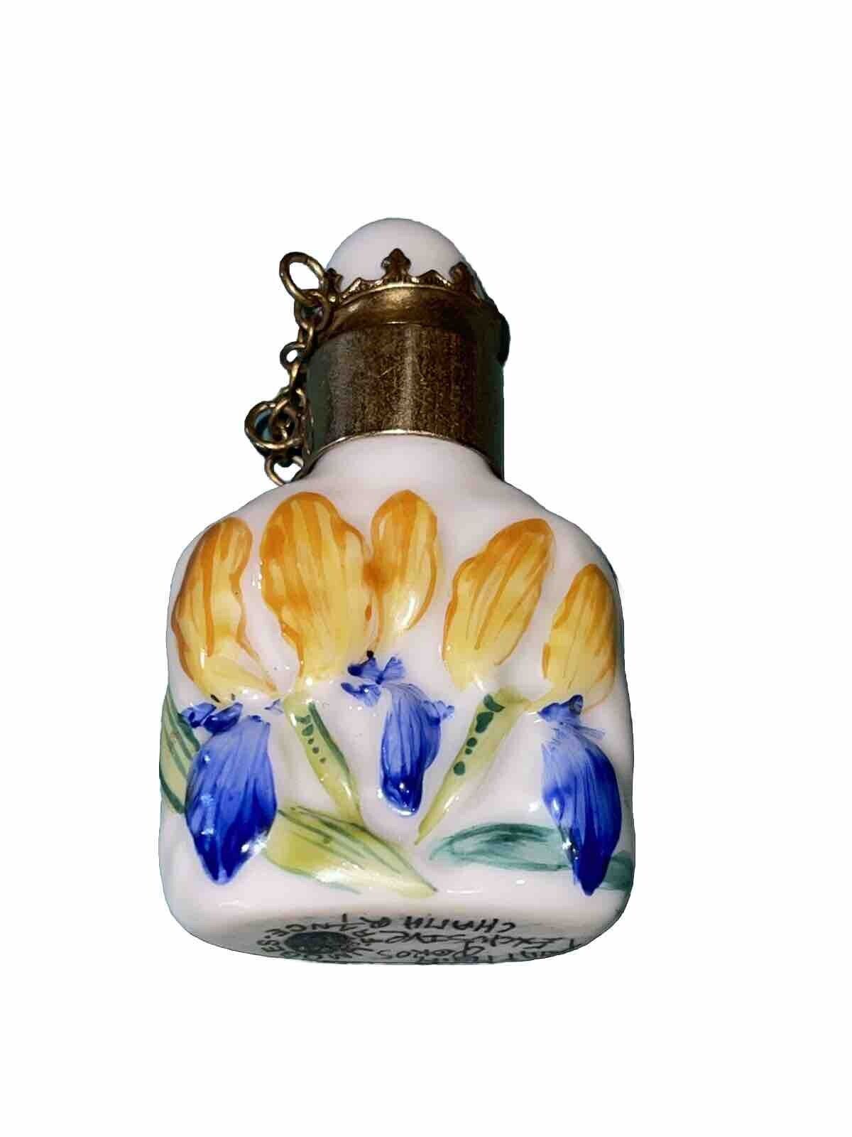 Limoges Peint Main Porcelain Perfume Scent Bottle Exclusive Chamart Irises