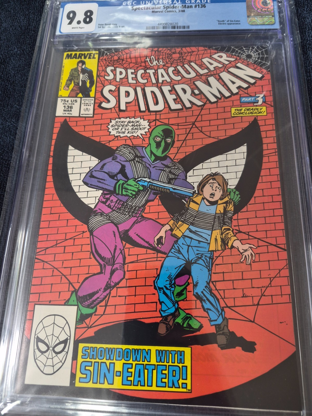 The Spectacular Spider-Man 136 1988 CGC 9.8 White Pages Death of Sin-Eater