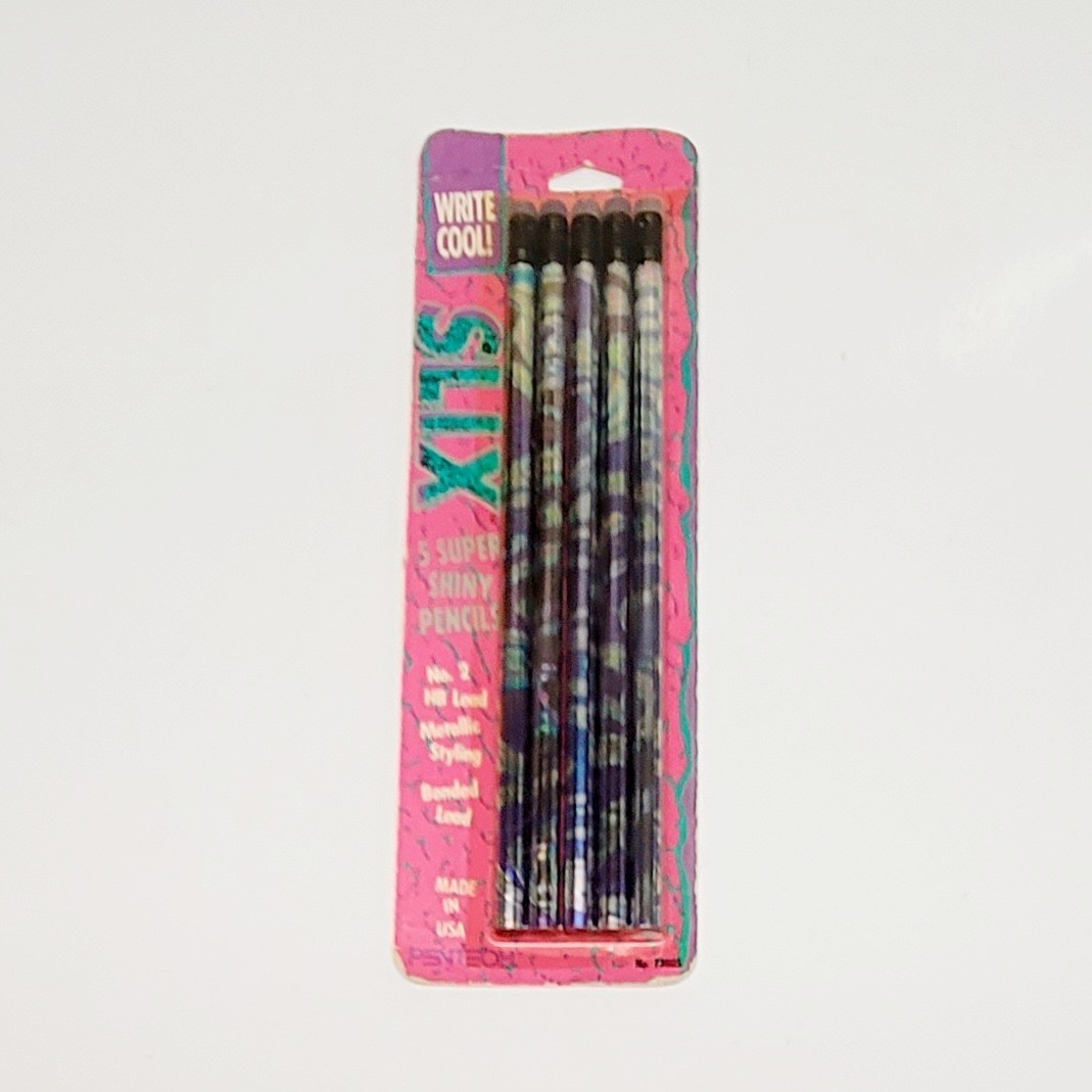 Pentech Slix 5Ct Pencils Vintage 1990 No. 2 HB Lead Cool Art Metallic Shiny