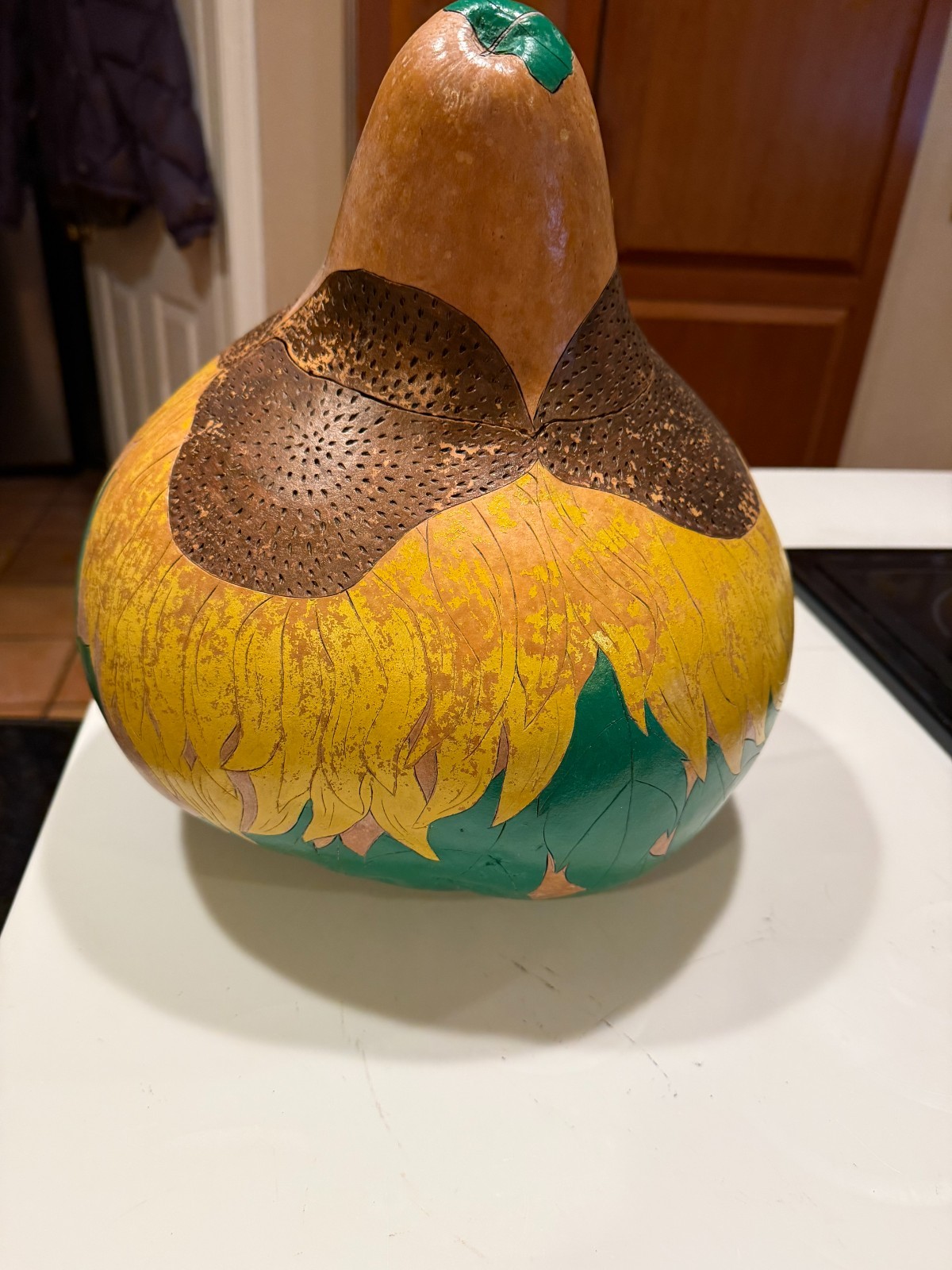 Gourd Hand Carved & Painted 2-Piece Lidded Natural Container 15\