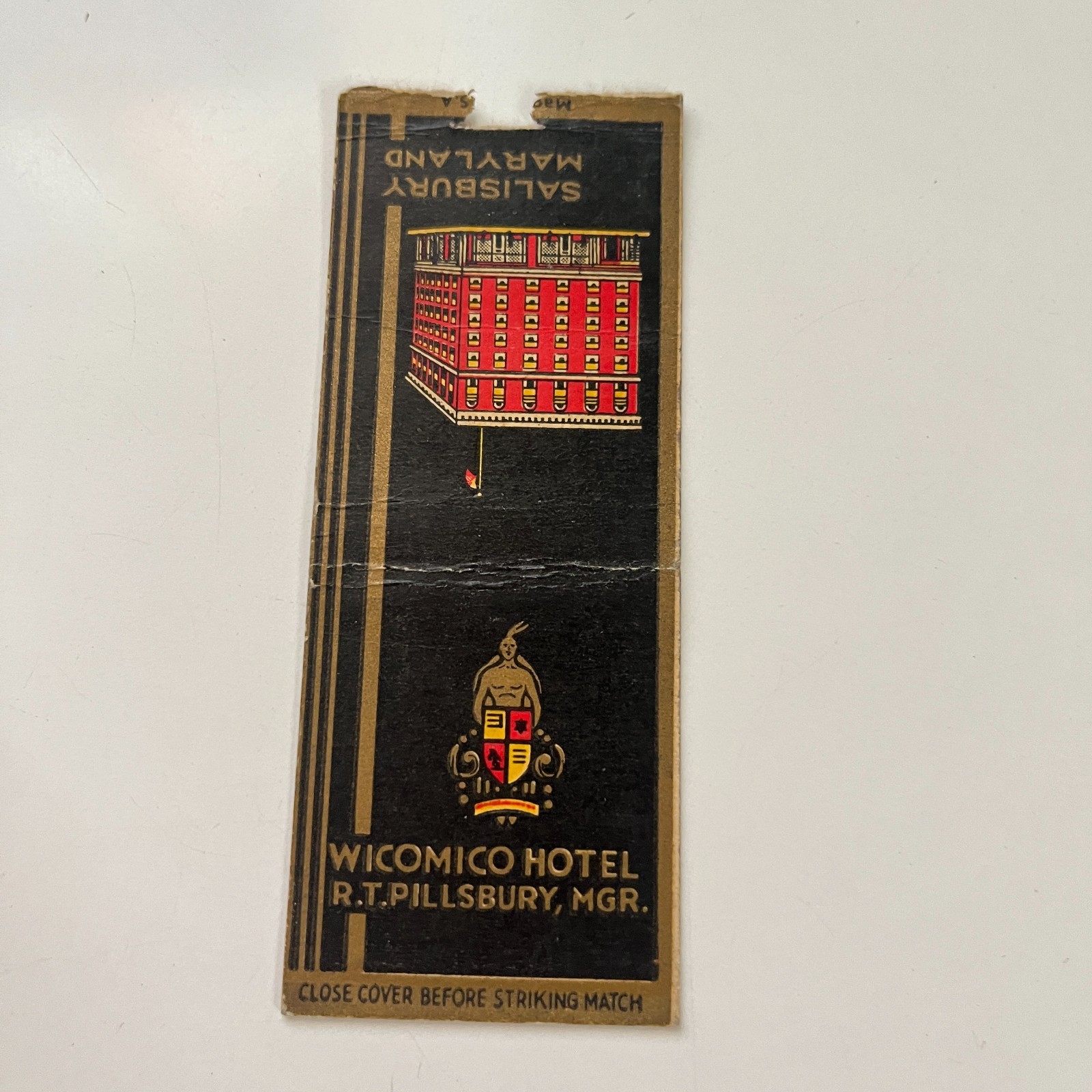 Wicomico Hotel 14938 RT Pillsbury Salisbury MD Vintage Matchbook Cover TMB86-3
