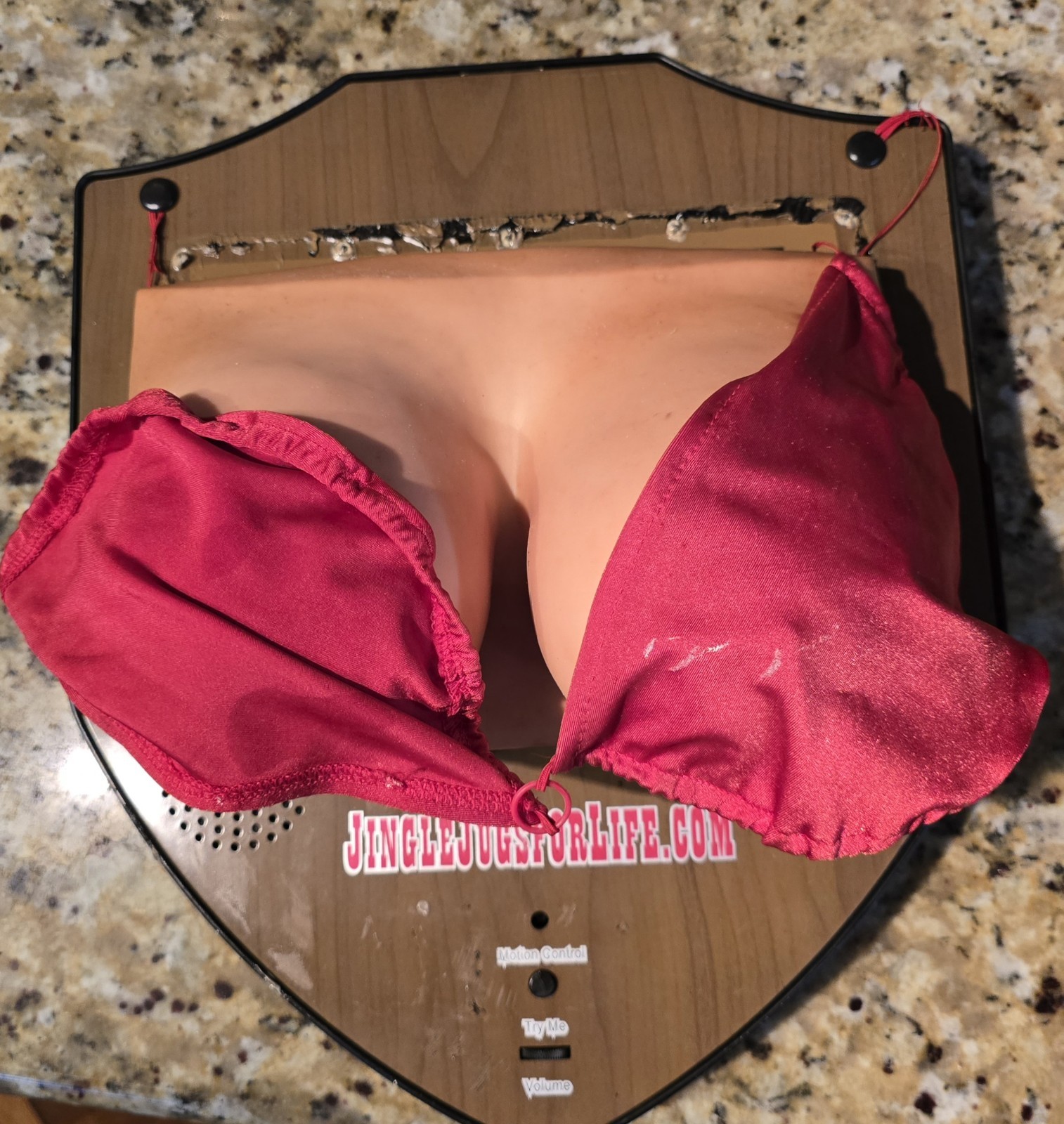Jingle Jugs “The Trophy Rack” Sings & Moves Plaque Breast Cancer Aware Damaged 